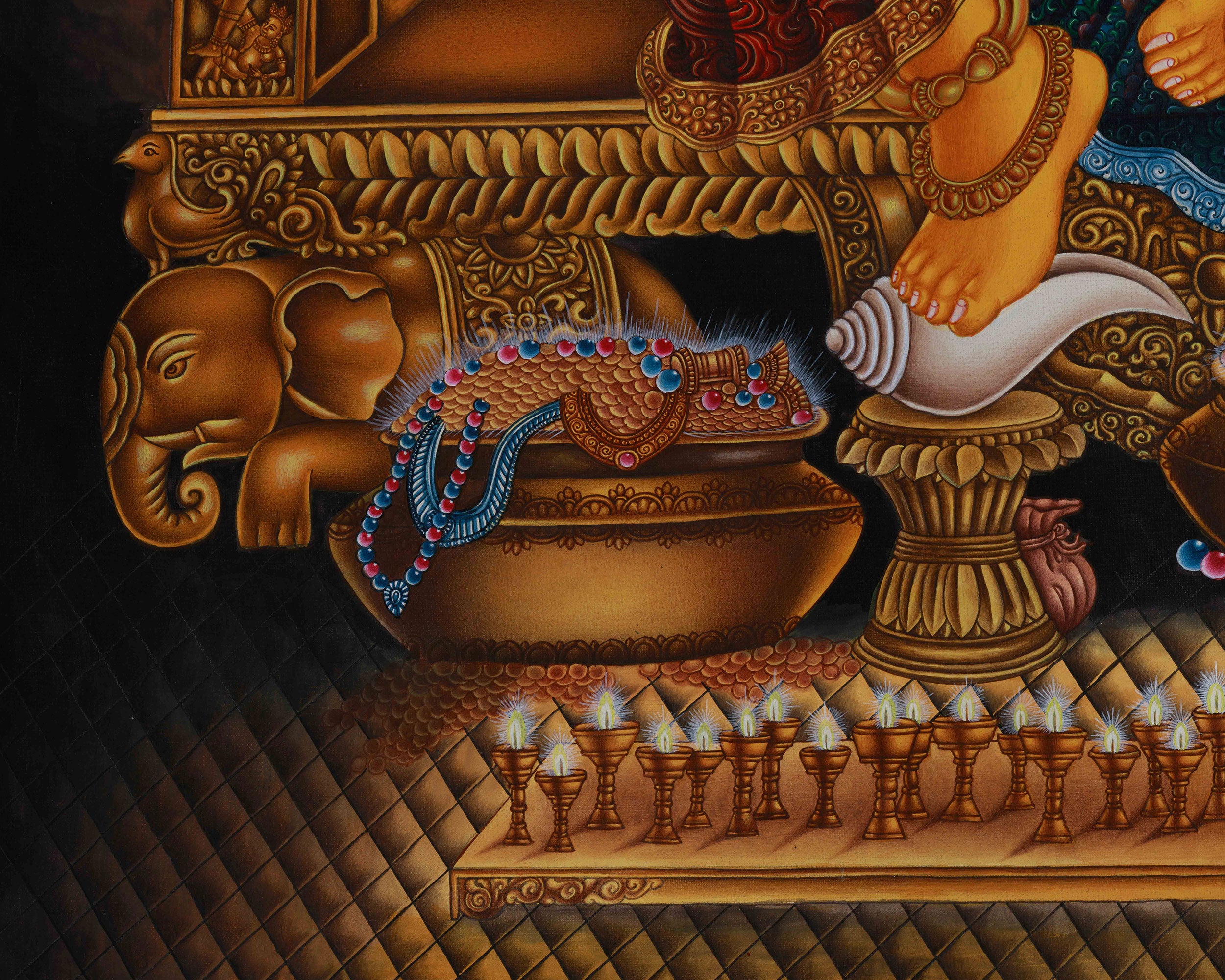 Realistic Portrayal of Jambhala Canvas Print | Kubera Giclée Art for Wealth and Protection
