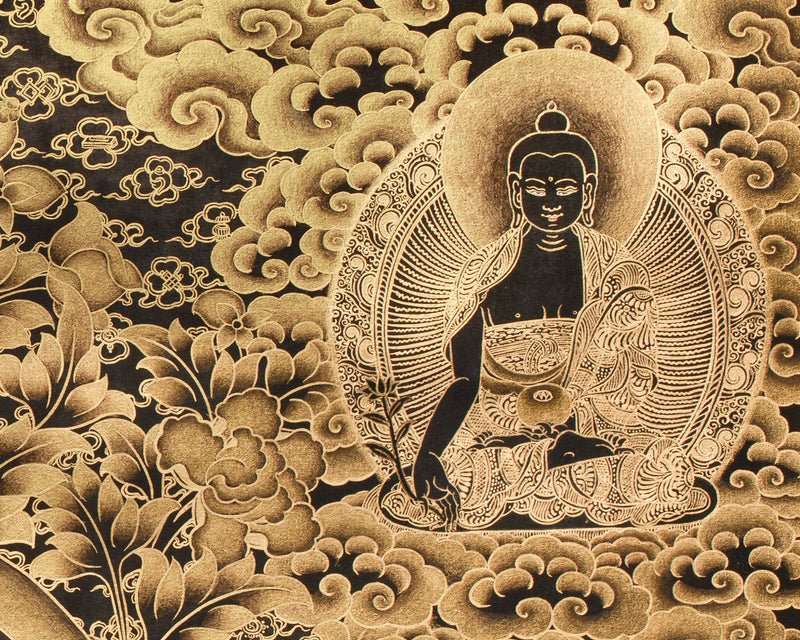 Bodhisattva Akasagarbha Thangka | Fully Gold Embellished on Black Canvas