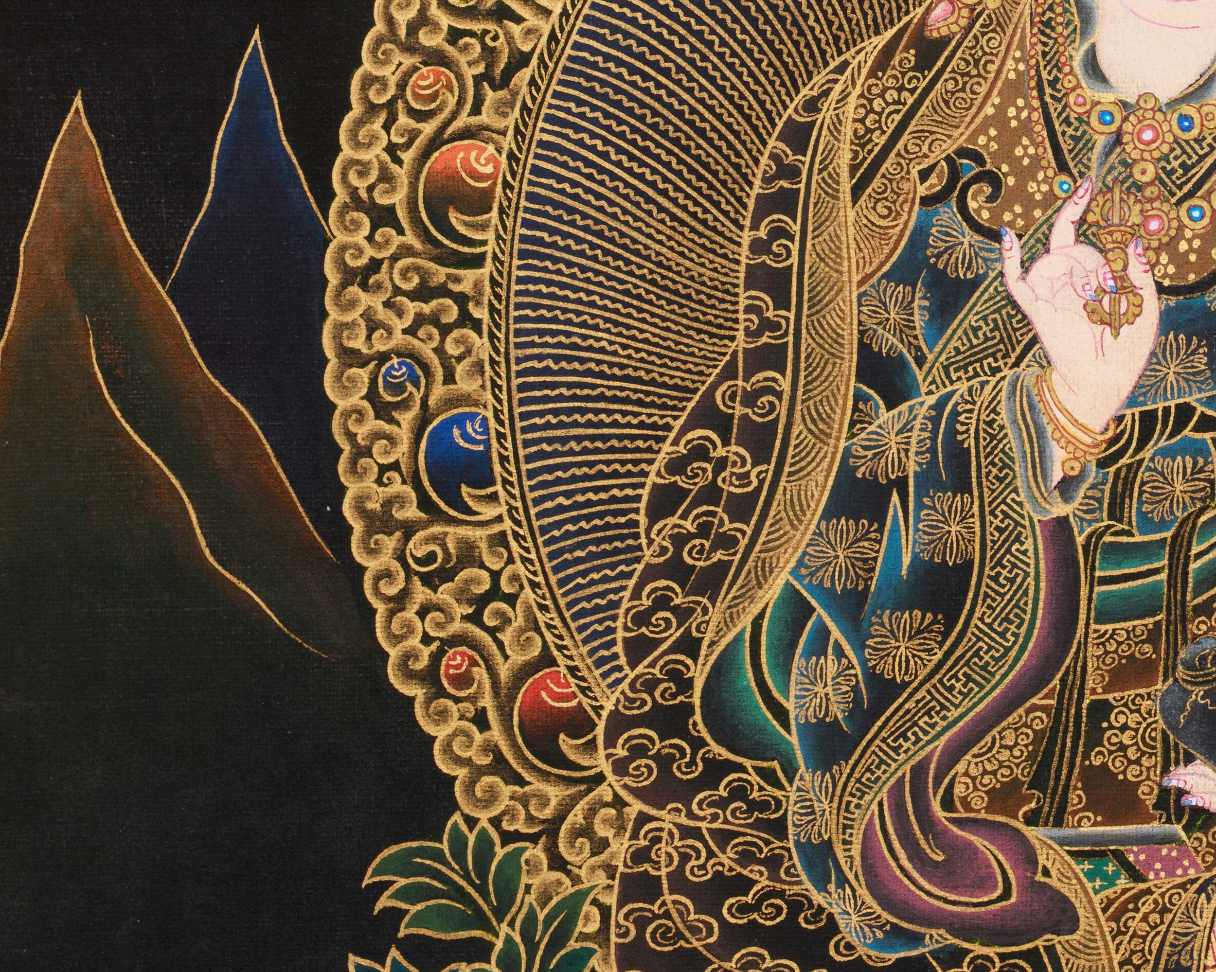 Traditional Peaceful Guru Rinpoche Thangka | Padmasambhava, The Lotus-Born Master