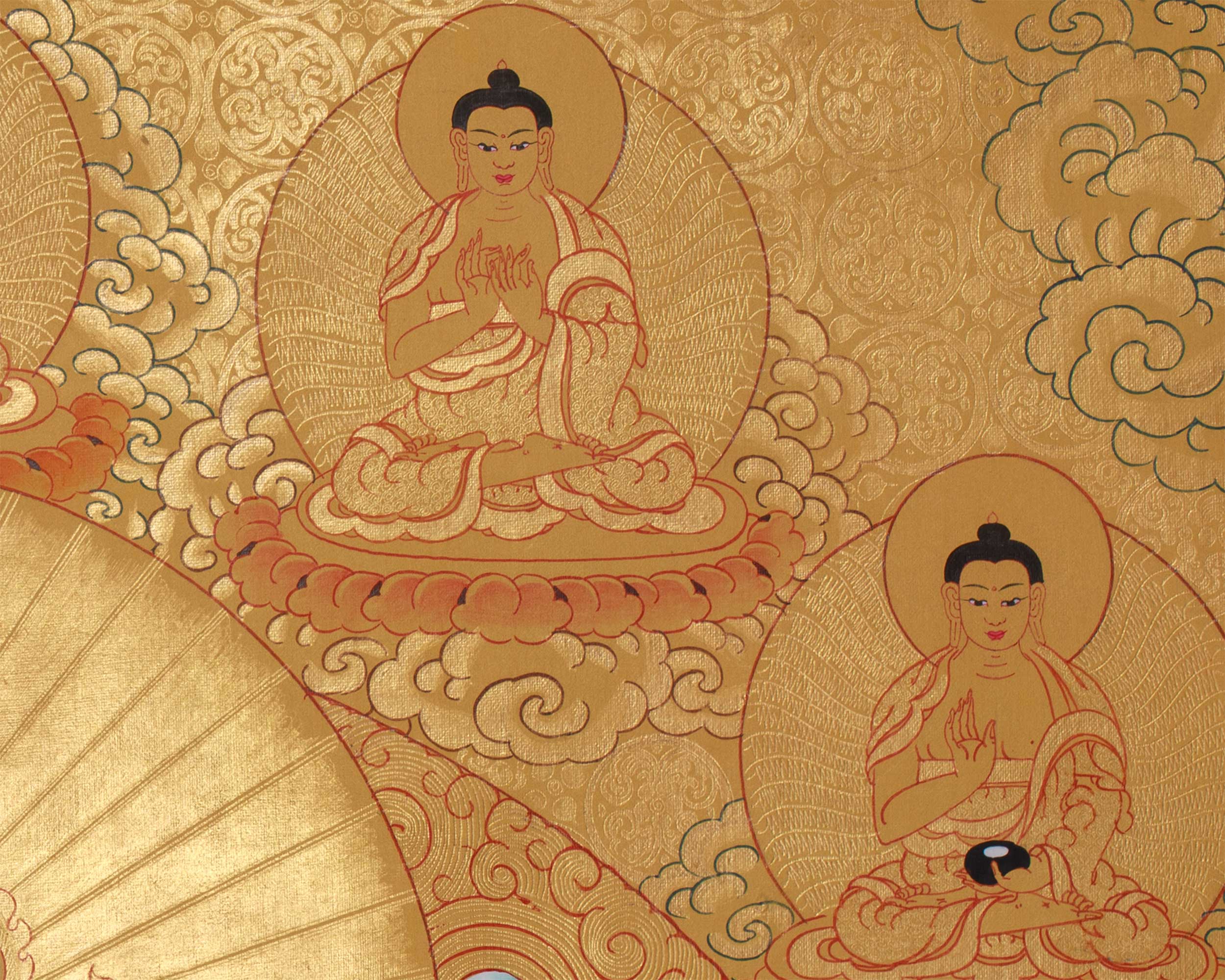 Full Gold Dzambala With Five Dhyani Buddhas | Kubera Thangka |