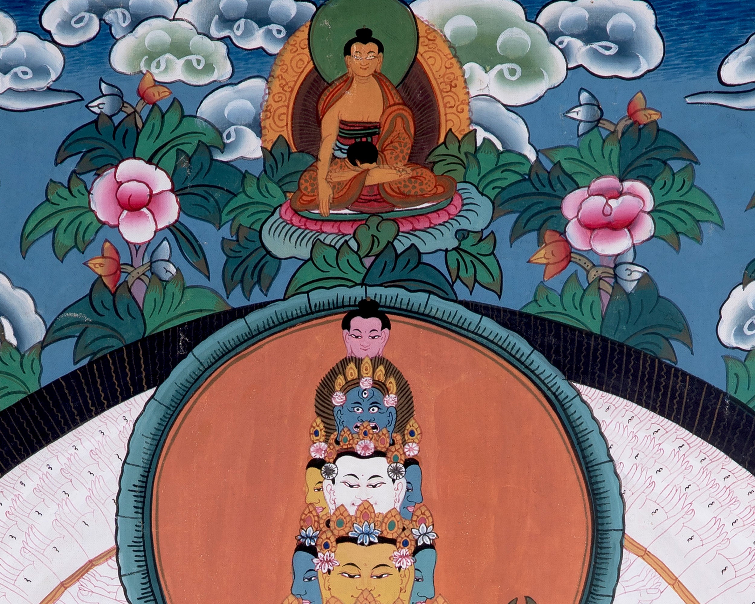 Vintage Thousand Armed Avalokiteshvara Thangka | BROCADE MOUNTED
