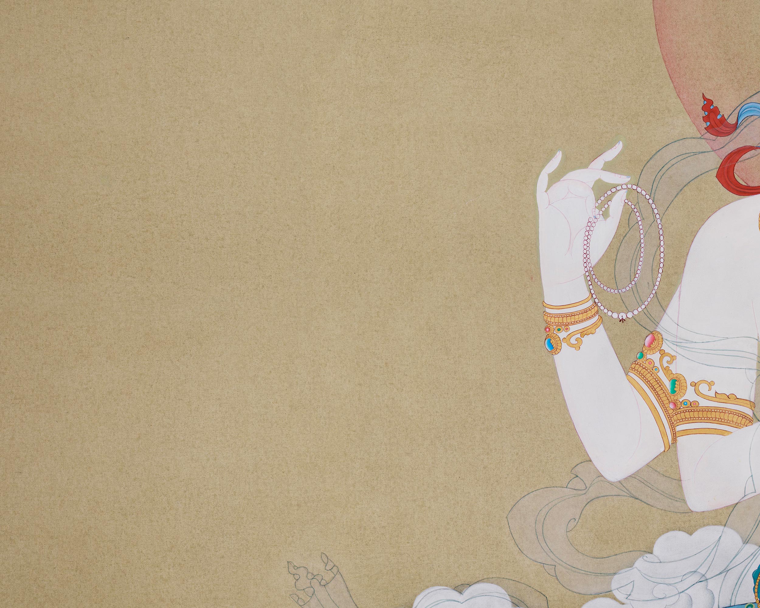 Original Hand-Painted Four-Armed Avalokiteshvara | A Majestic Thangka of Infinite Compassion