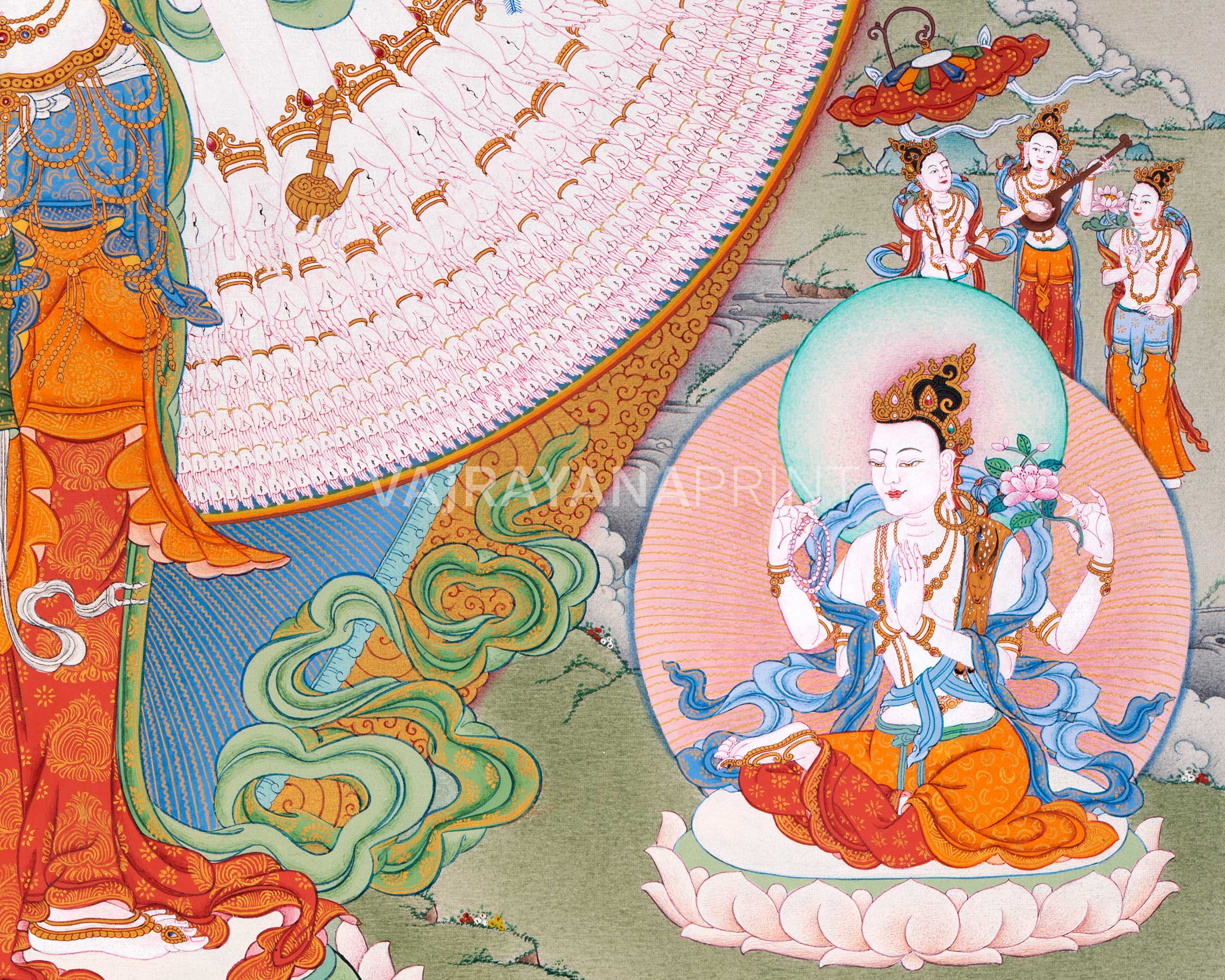1000 Armed Chenresig Thangka Print | Bodhisattva Canvas Art | Avalokiteshvara Decors