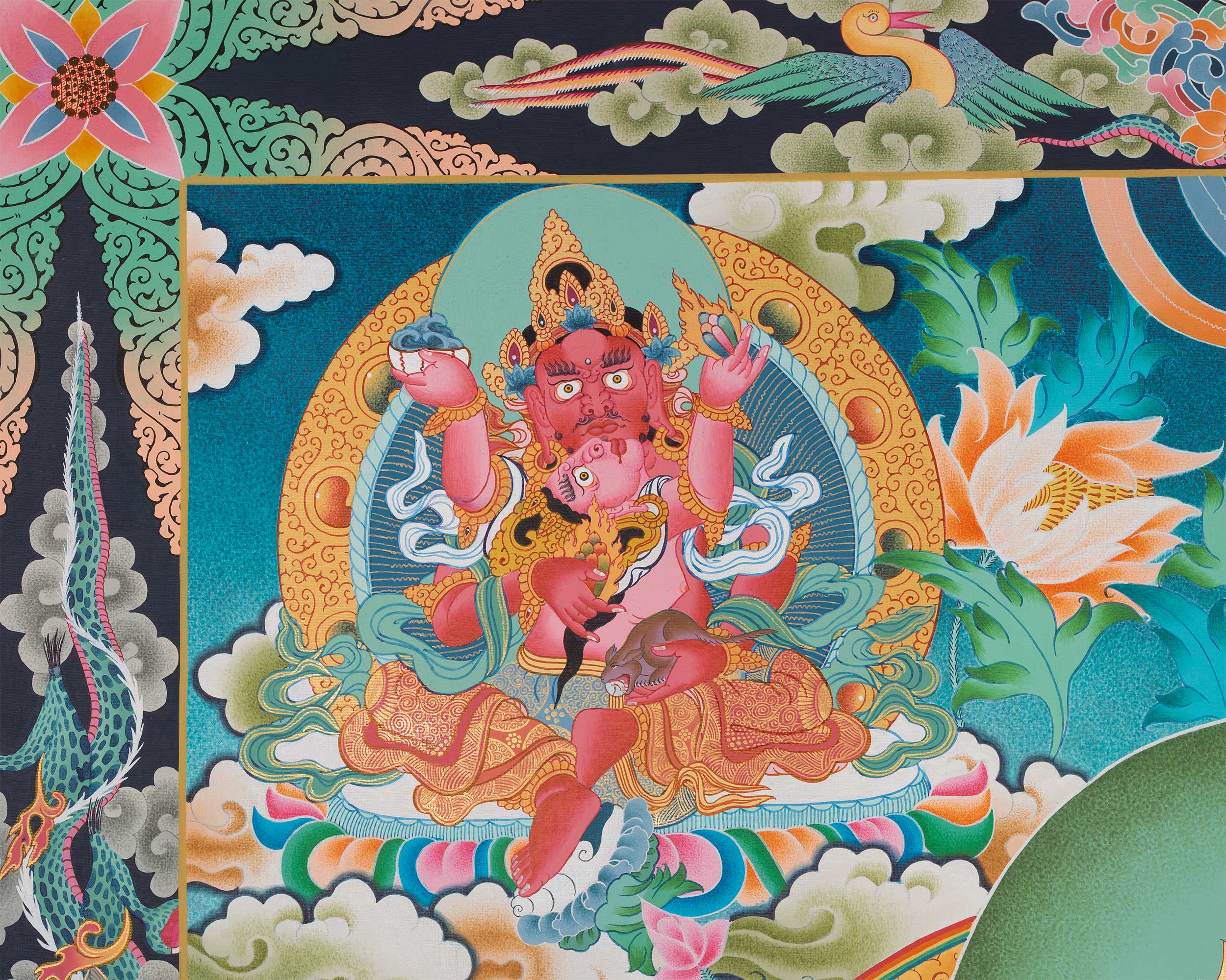 High-Quality Big Five Dzambala Thangka Painting | Tibetan Kubera Thangka | God of Wealth |
