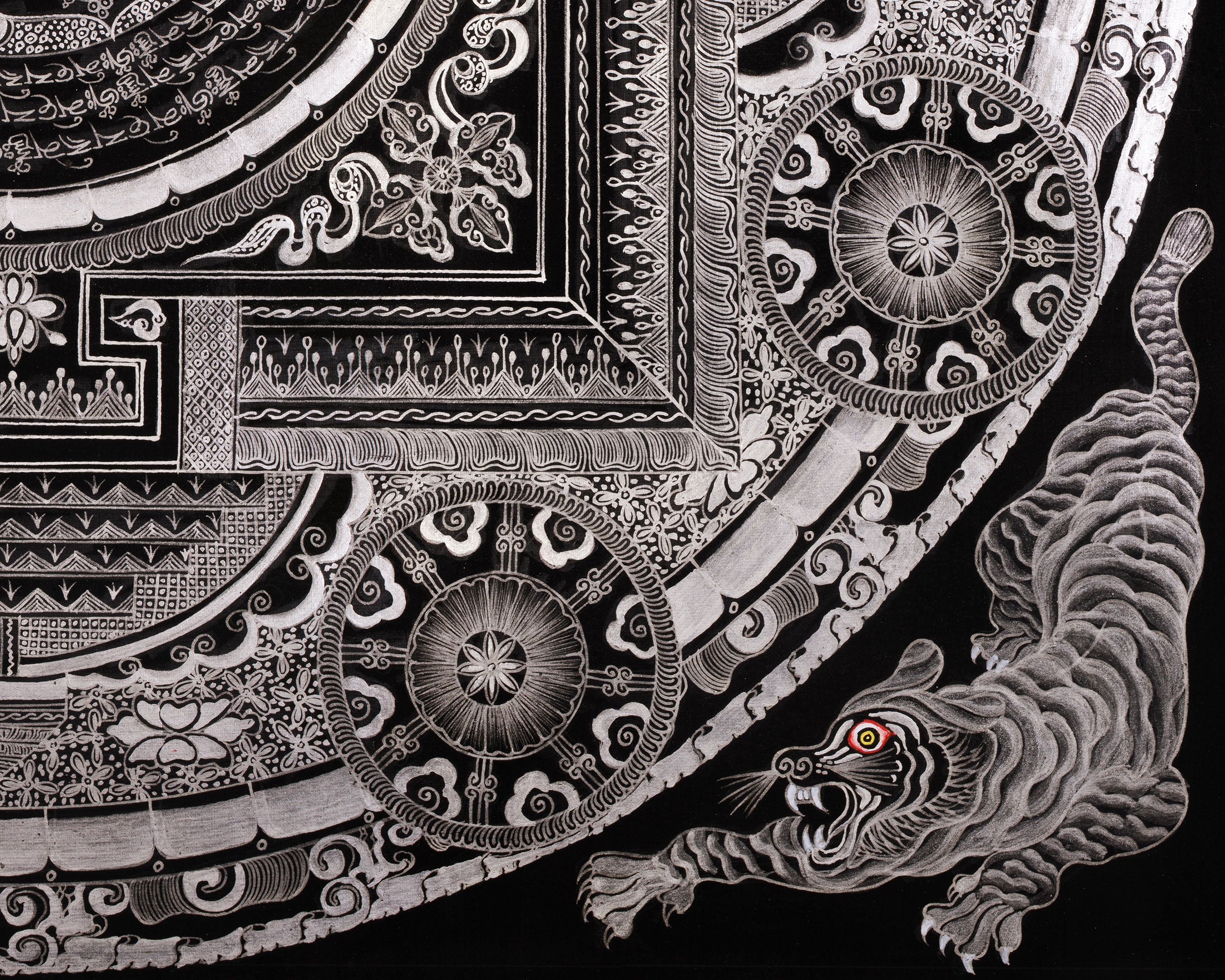 Eight Auspicious Symbol Mantra Mandala | Giclée Cavans Print | Monochromatic Artwork