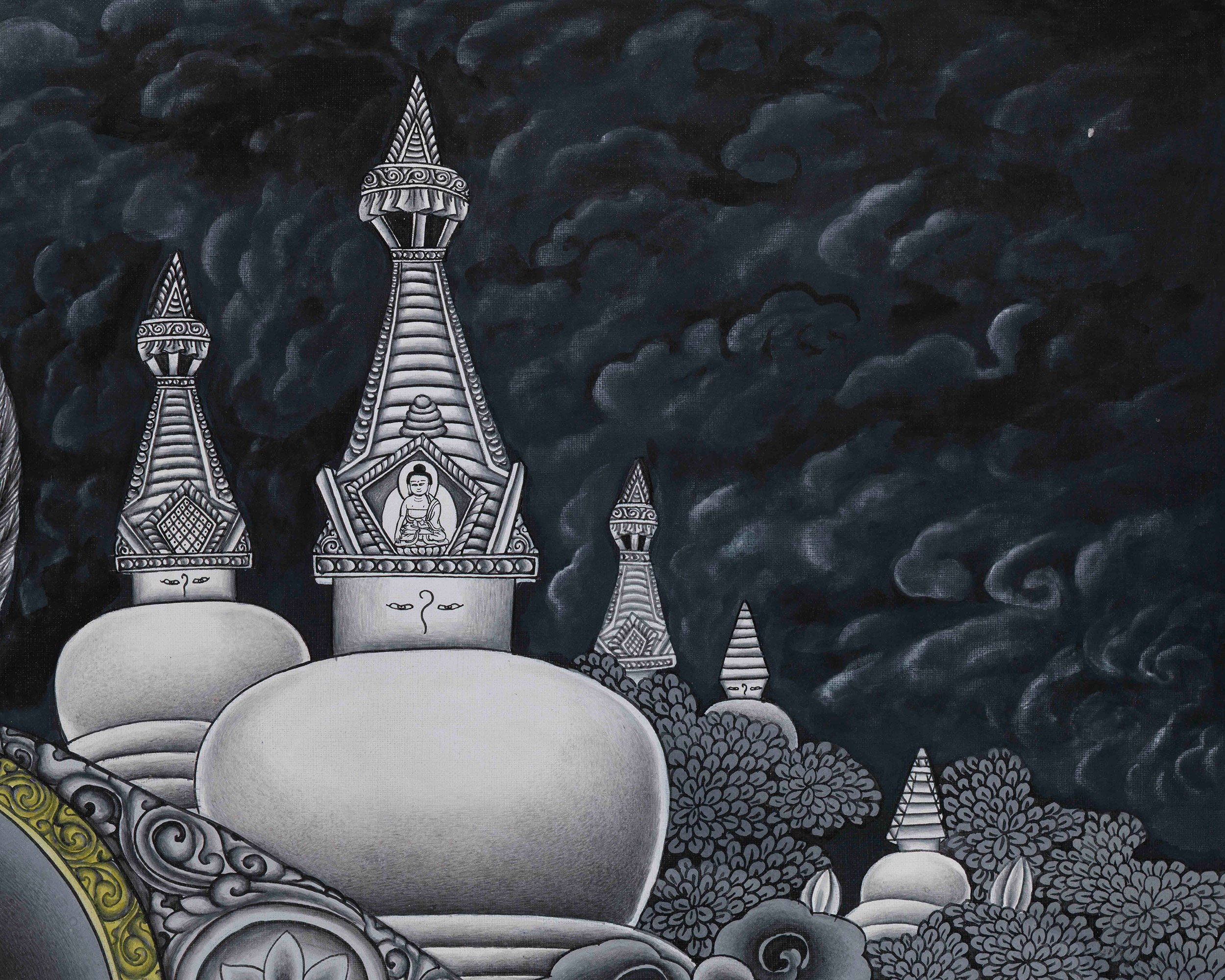 Goddess Green Tara Digital Print | Monochromatic Giclée on Cotton Canvas