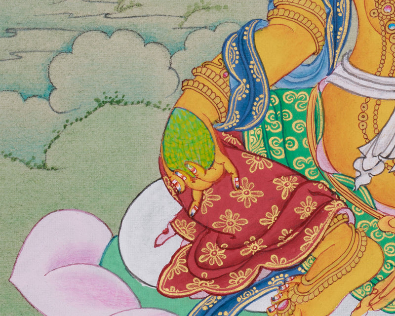 Dzambhala, The Deity of Wealth | Small Hand-Painted Thangka