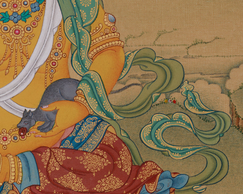 Tibetan Dzambhala with Ratnasambhava Thangka |  Prosperity Artwork