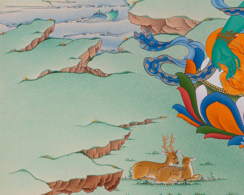High-Quality Green Tara Thangka Print | Mother Green Tara Giclee Art | Traditional Buddhist Craft