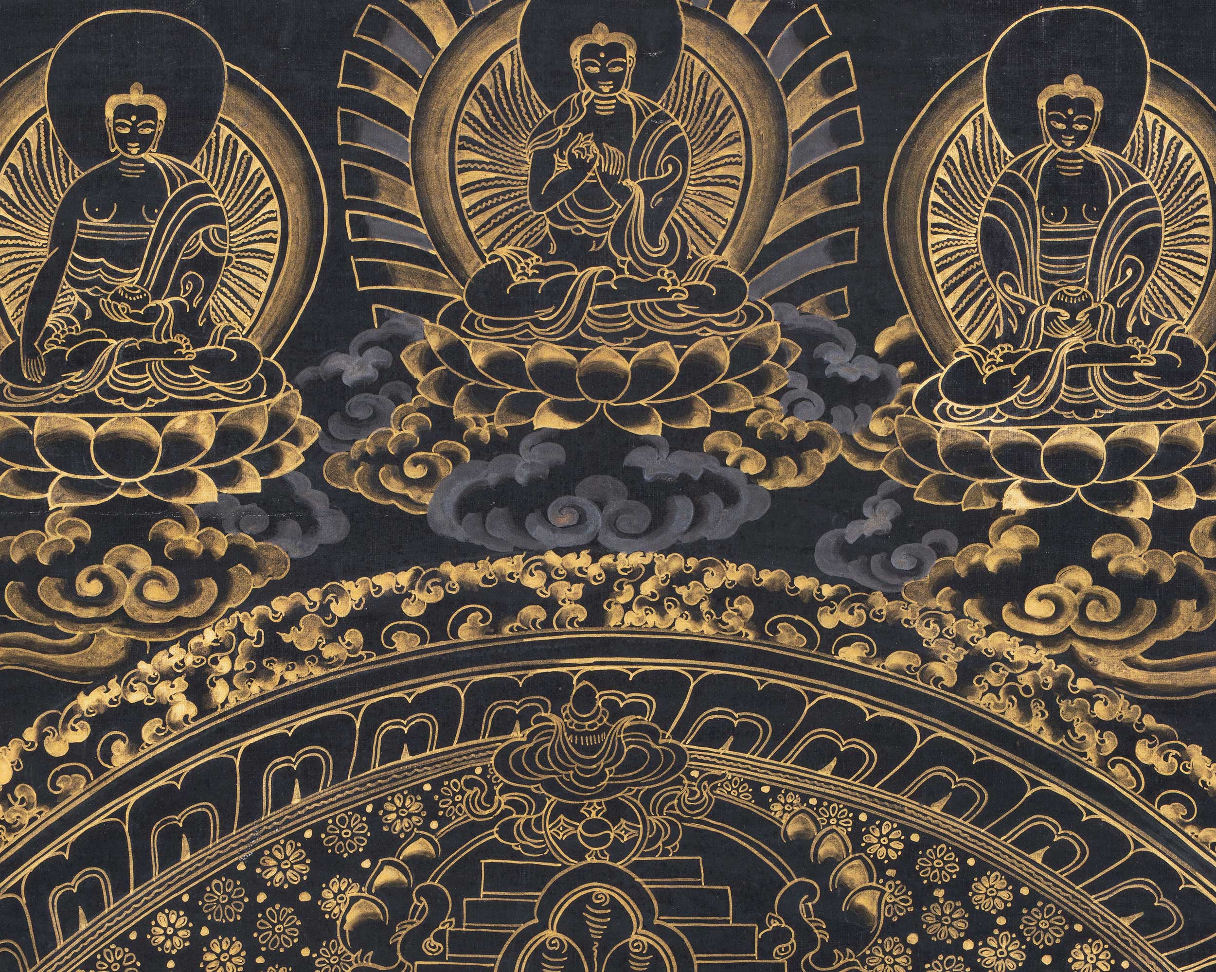 Gold And Black Style Chenrezig Mandala Thangka | Tibetan Buddhist Art