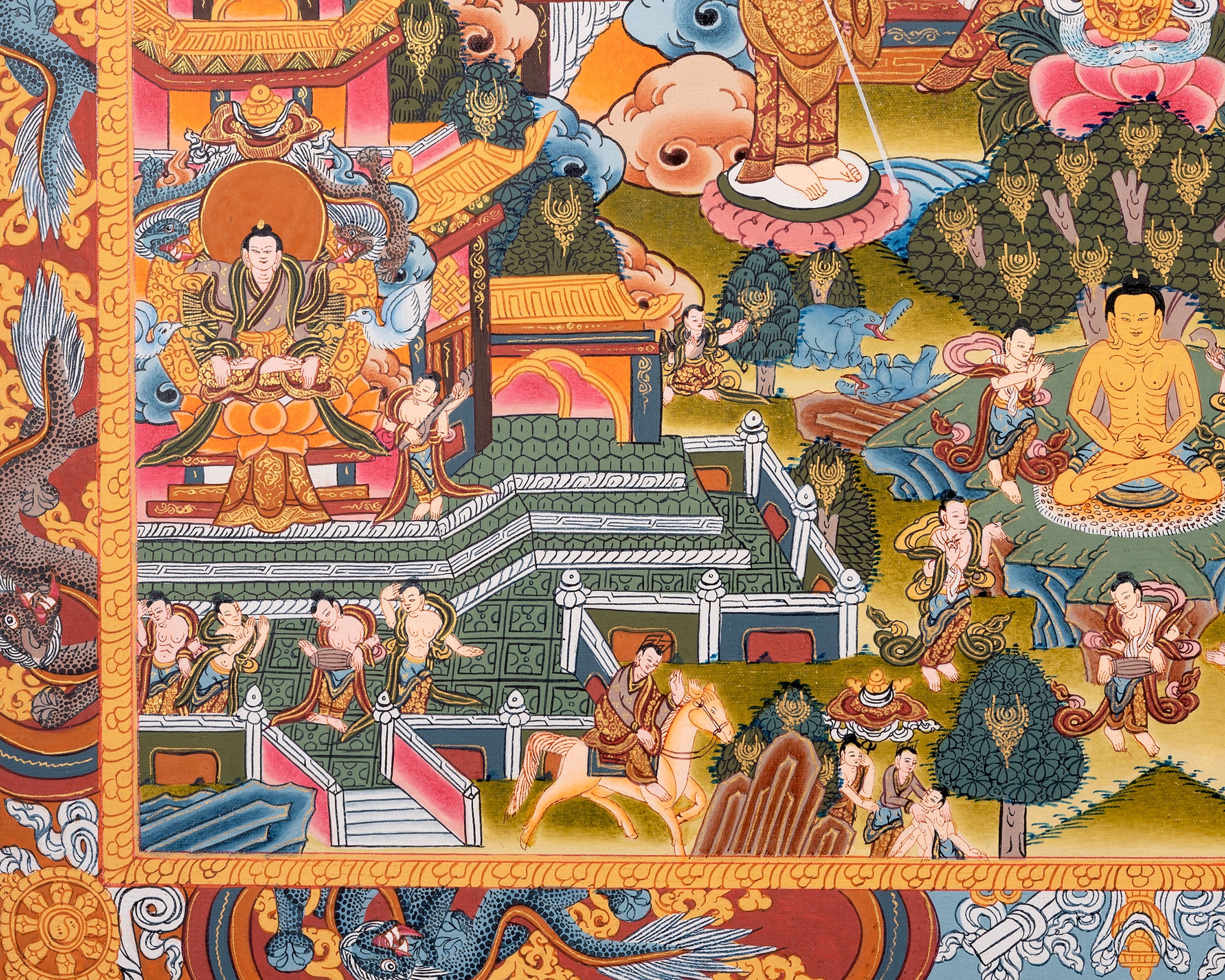 Buddha's Story to Enlightenment Thangka | A Spiritual Artwork of Compassion and Wisdom