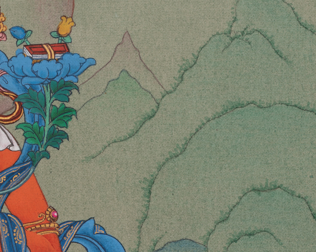 Manjushri Spiritual Artwork | A Sacred Thangka of Knowledge and Enlightenment