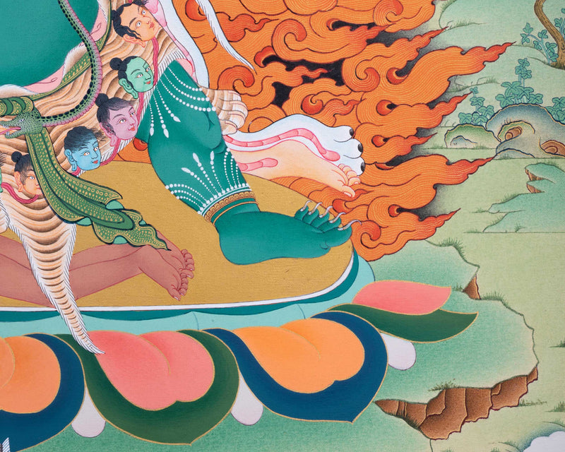 Green Hayagriva Thangka Print | Wisdom of the Horse-Headed Deity | Artwork for Divine Guidance