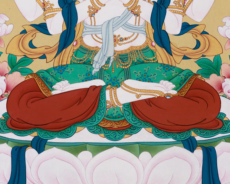 Om Mani Padme Hum Avalokiteshvara Thangka | Traditional Tibetan Depiction of Compassion