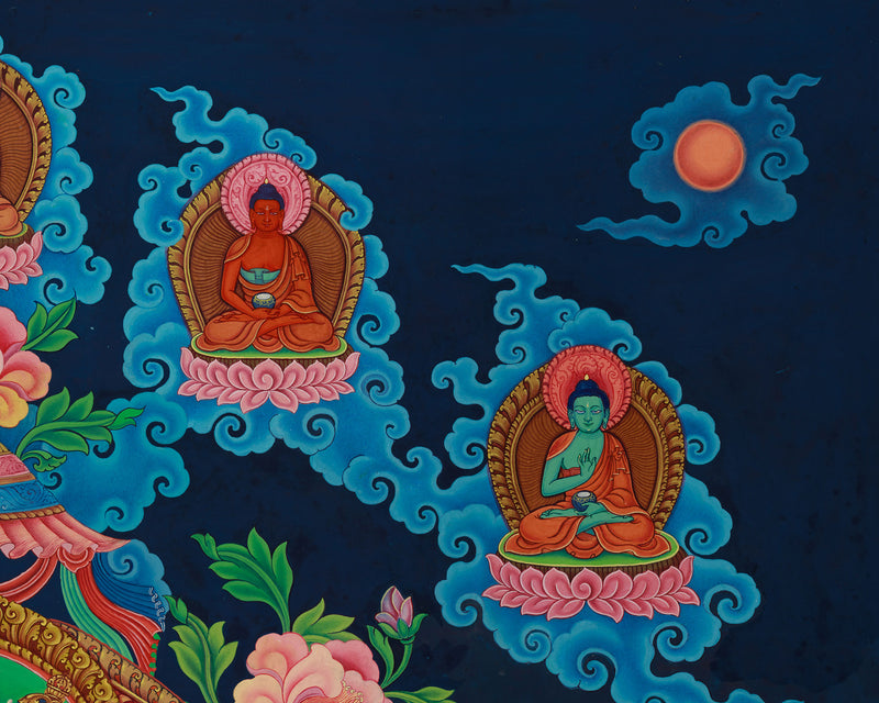 Divine Wisdom Manjushri Thangka Print | 5 Dhyani Buddhas | Bodhisattva Newari Canvas Art