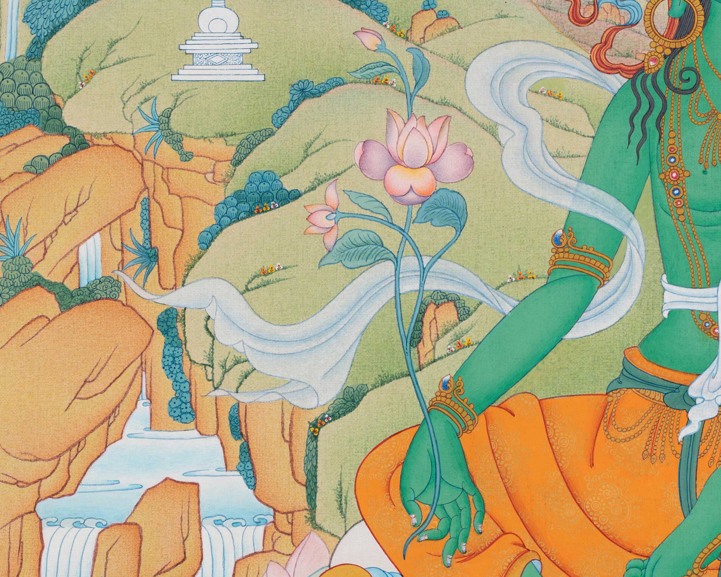 Buddhist Arya Tara Thangka Print | Green Tara Artwork | Goddess of Compassion
