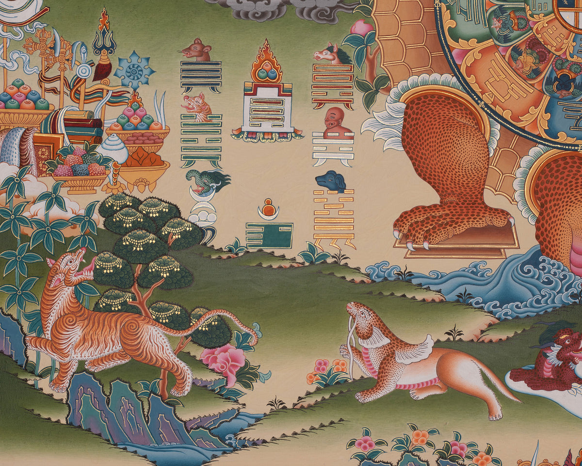Traditional Tibetan Calendar | Hand-Painted Himalayan Astrological Thangka