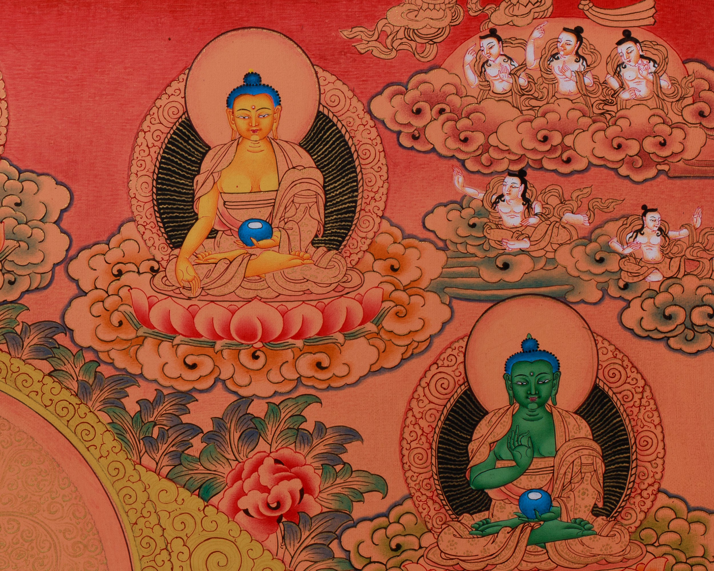 Chenrezig with Five Buddhas and Bodhisattvas | Radiant Compassion in Divine Assembly