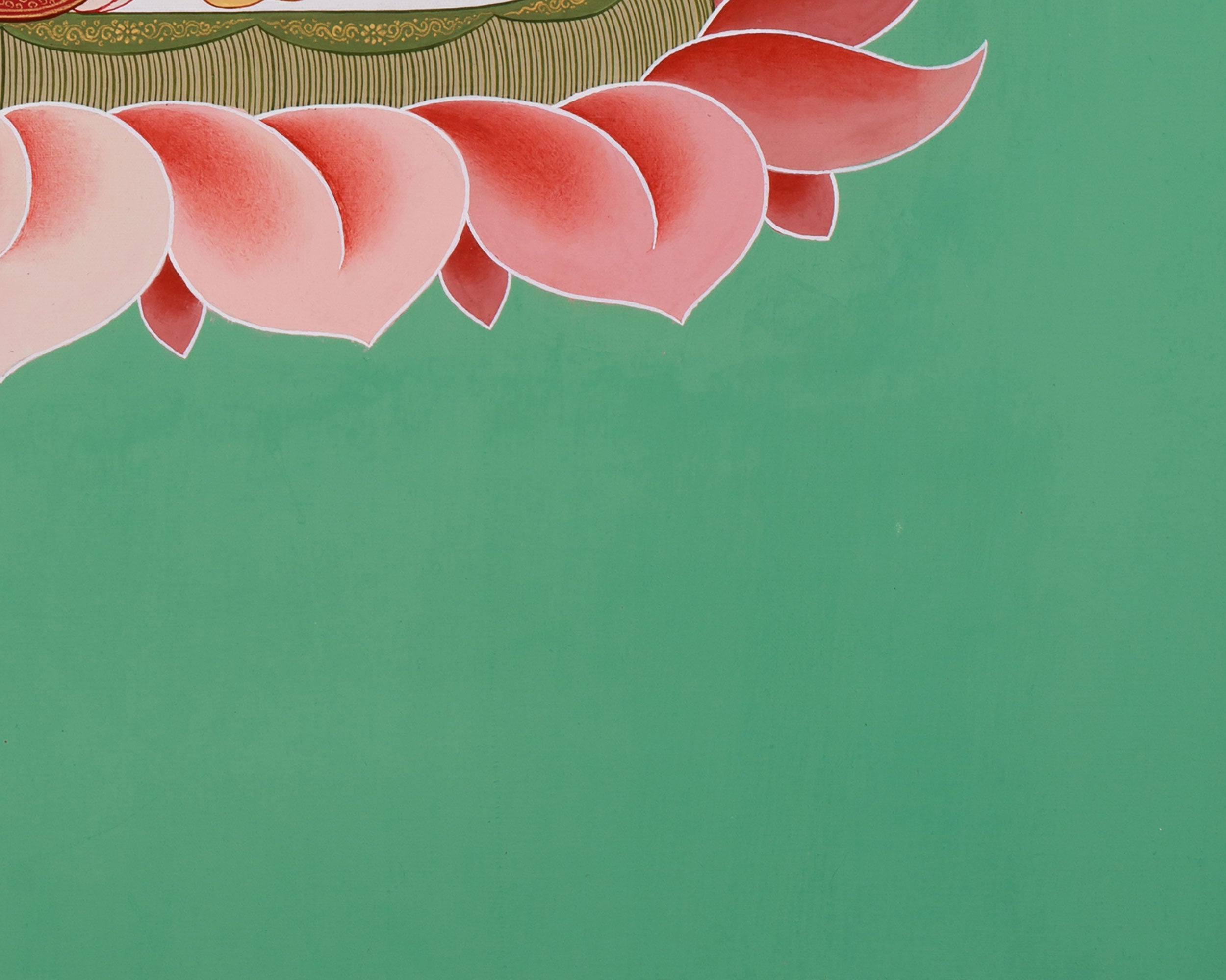 Hand-Painted Four-Armed Chenrezig | Bodhisattva of Compassion on Green Canvas