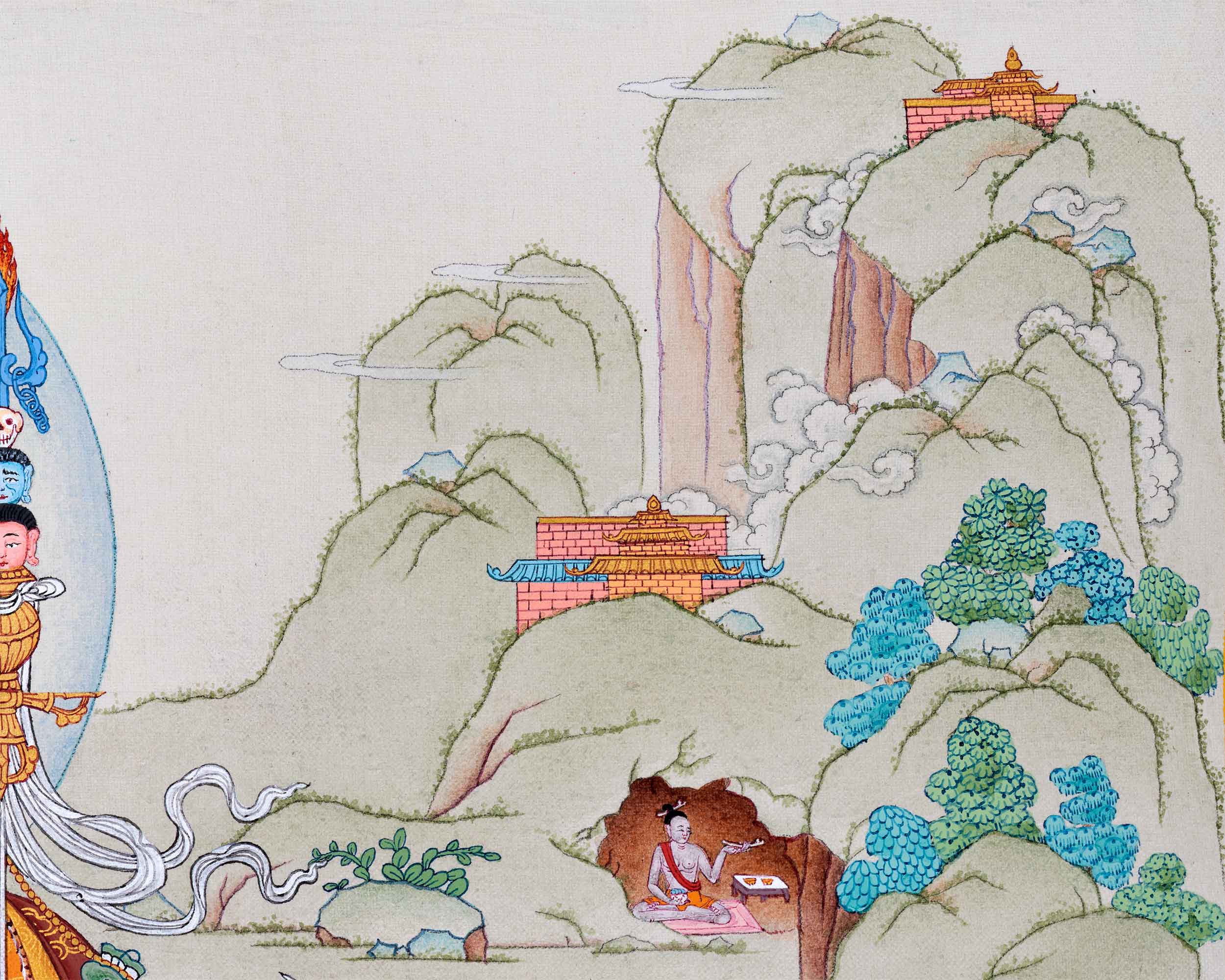 Sacred Guru Rinpoche Thangka | Authentic Tibetan Art for Spiritual Journey | Enlightened Teacher