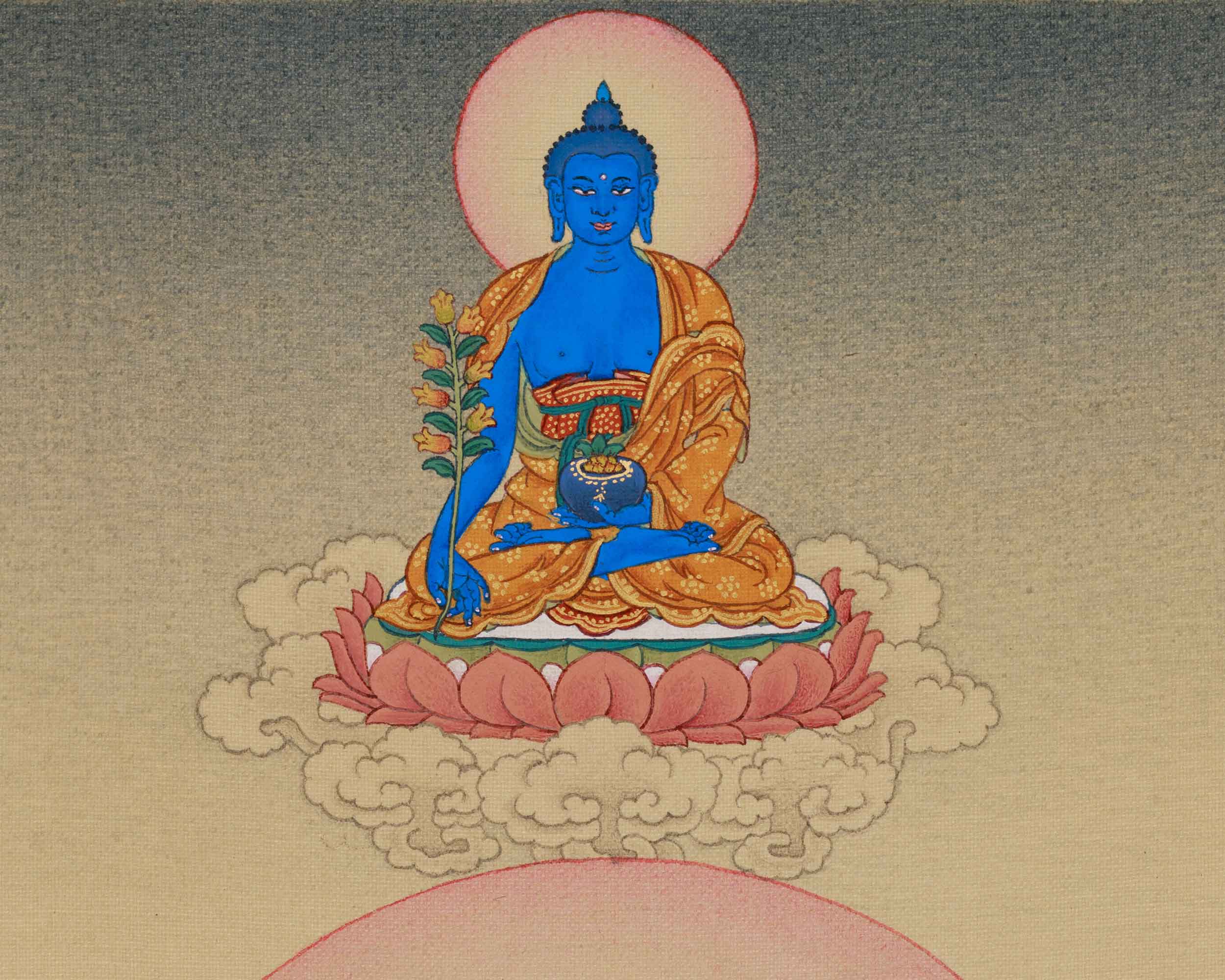 Yuthok with Medicine Buddha and Shanglon Gonpo Thangka | Tibetan Buddhist Master