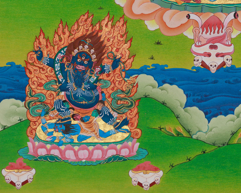 Yidam Hevajra Yab-Yum Thangka | Vajradhara & Mahakalas