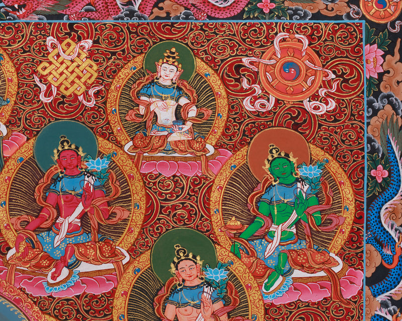 Divine 21 Taras Thangka Print | Buddhist Art of the 21 Manifestations of Tara