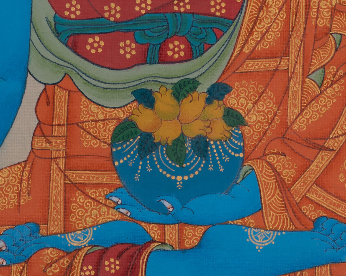 Tibetan Bhaisajyaguru Thangka | Medicine Buddha | Healing Deity