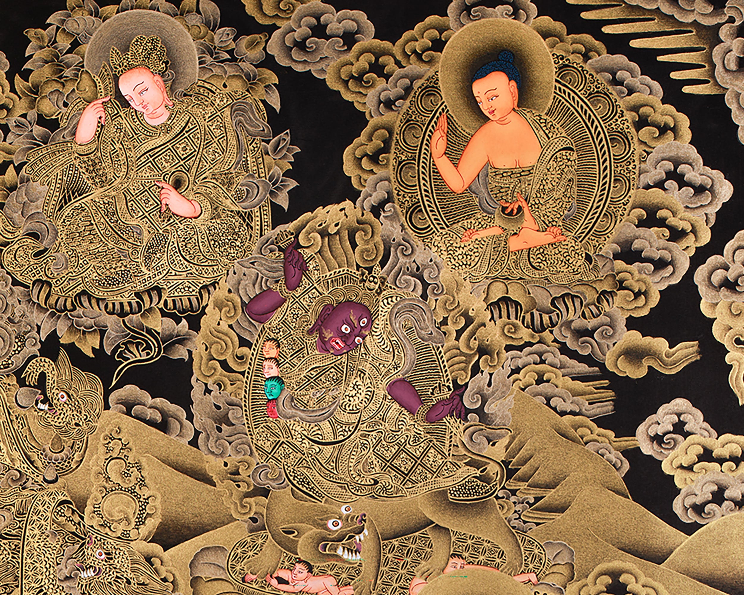 Eight Manifestations of Guru Rinpoche Thangka | Radiant Gold Thangka of the Supreme Tantric Master