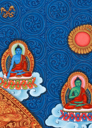 Standing Guanyin Thangka | Avalokiteshvara | 5 Dhyani Buddhas | Paubha Painting Decor