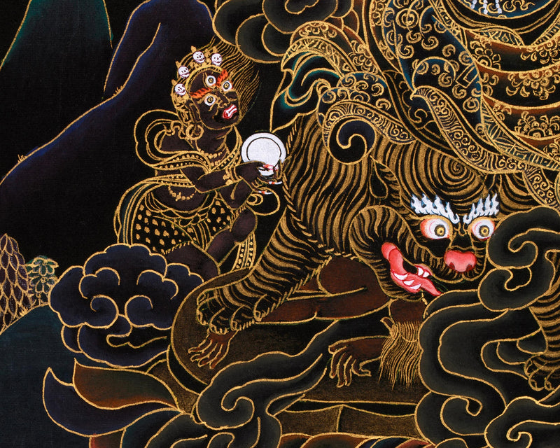 Hand-Painted Gold Thangka of Dorje Drollo | Tibetan Wrathful Buddha