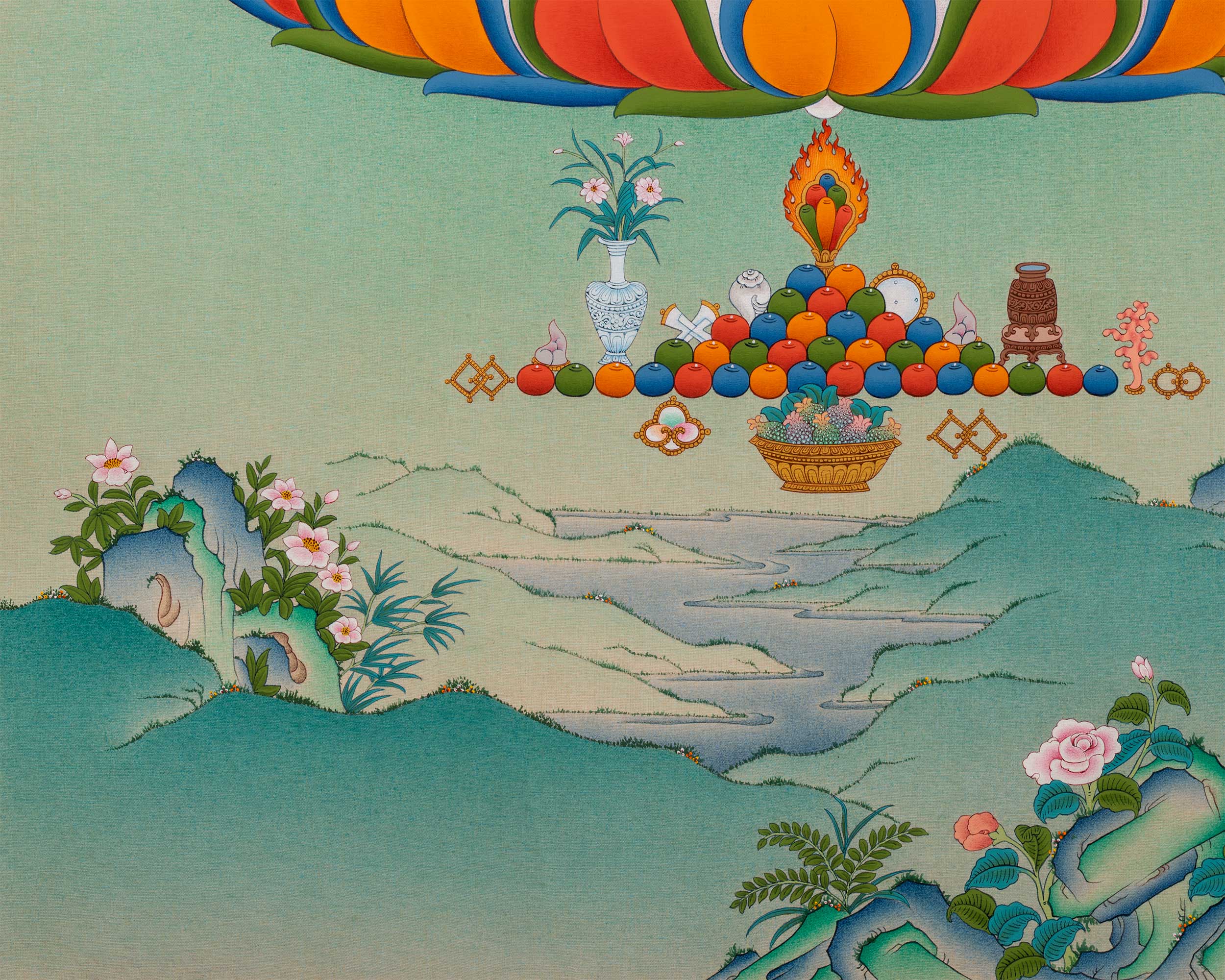 2-Armed Chenresig with Amitabha Buddha Thangka Print | Spiritual Wall Decoration