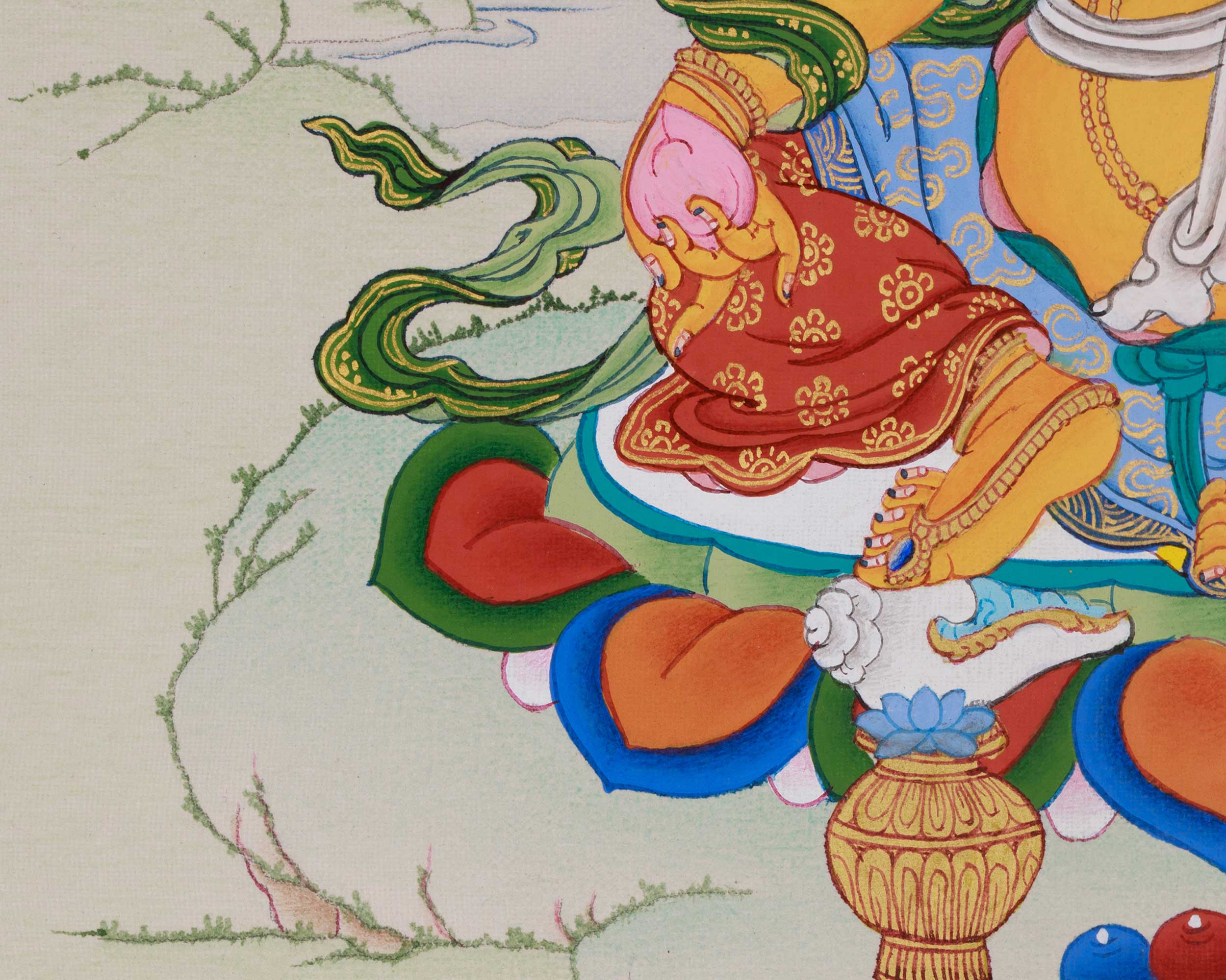 Sacred Thangka of Yellow Jambhala | Tibetan Buddha of Fortune and Prosperity