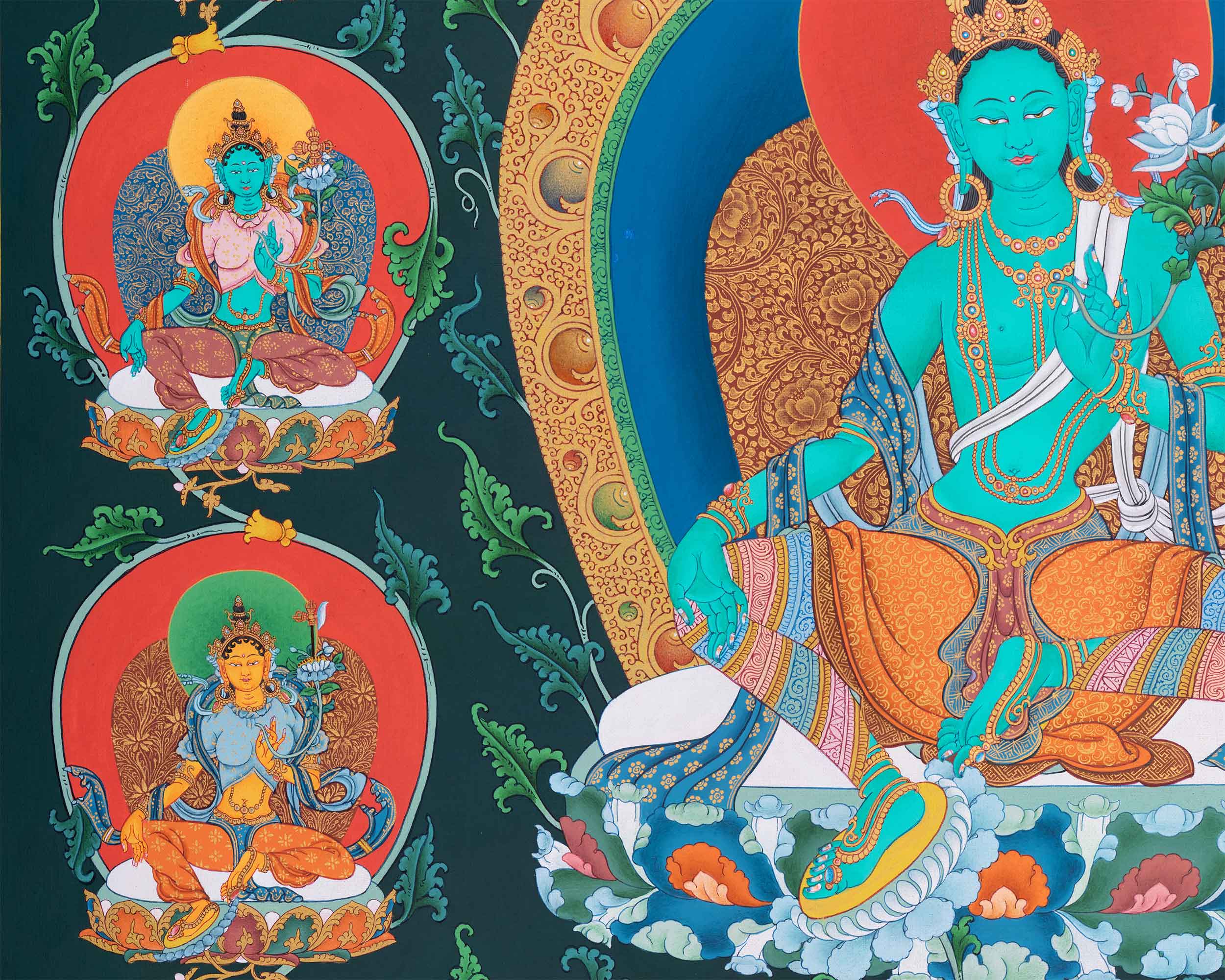 Thangka of 21 Tara Goddess | Traditional Karma Gadri Painting | Tibetan Wall Hanging