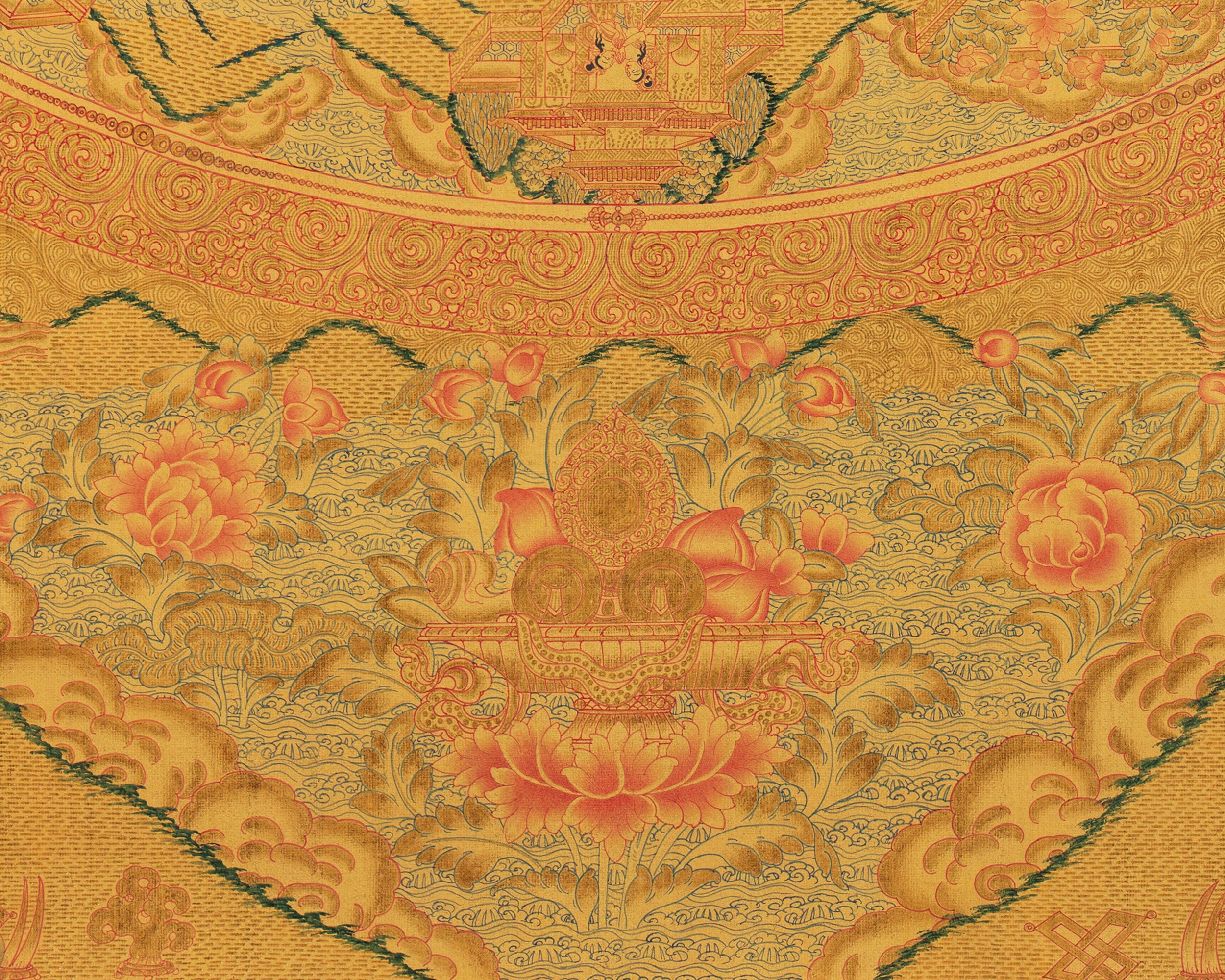 Shakyamuni Buddha Mandala Thangka with Pure 24k Golden  Embellishment | Wall Hanging Yoga Meditation Canvas Art | Spiritual Gift Idea