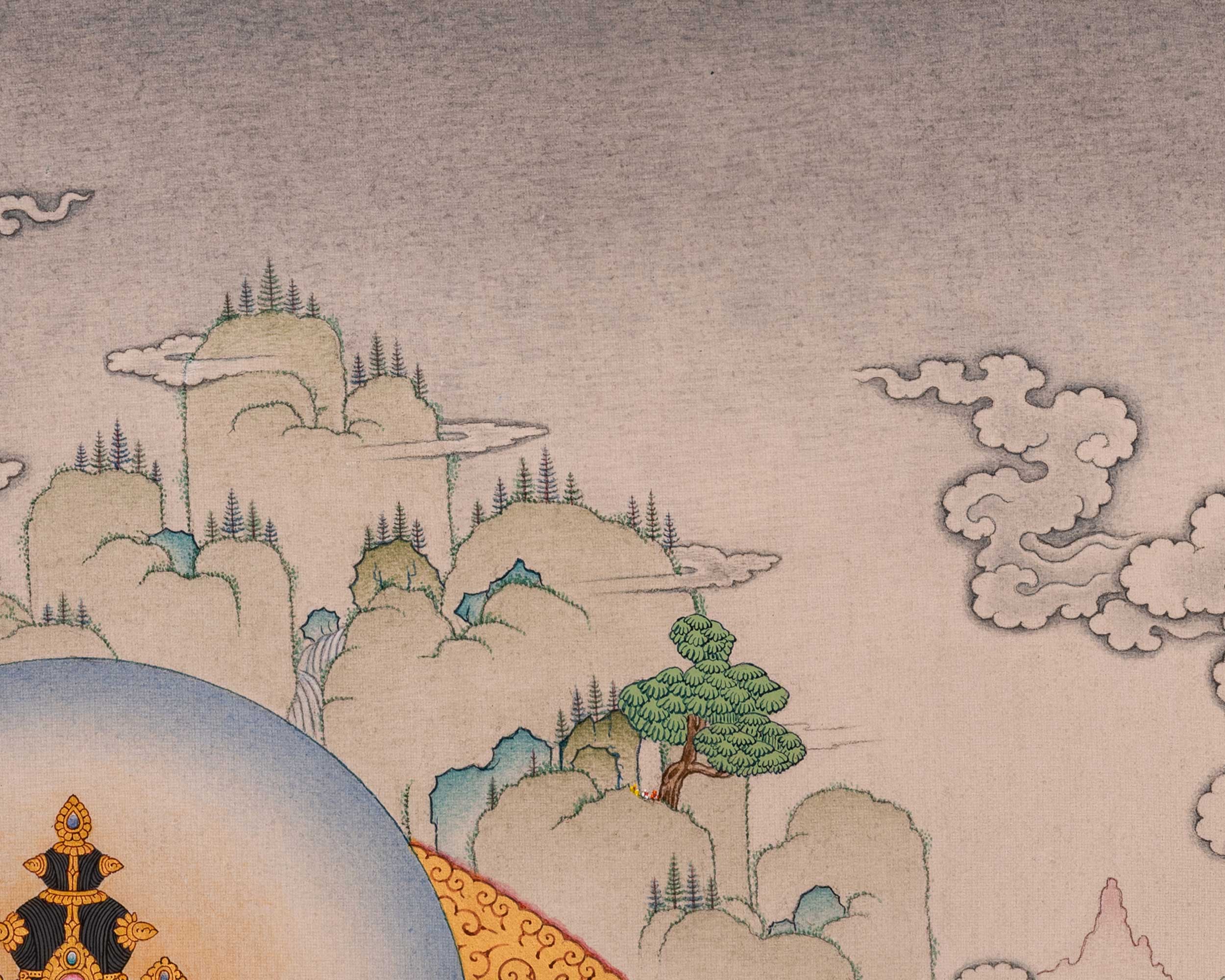 Four-Armed Avalokiteshvara Thangka Artwork Print | Traditional Bodhisattva Chenrezig on Cotton Canvas