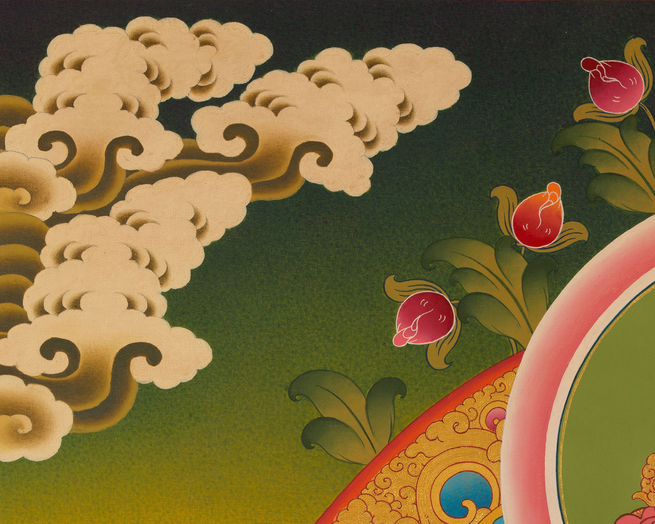 Bodhisattva Four-Armed Chenrezig Thangka | Hand-Painted Deity of Compassion and Mercy