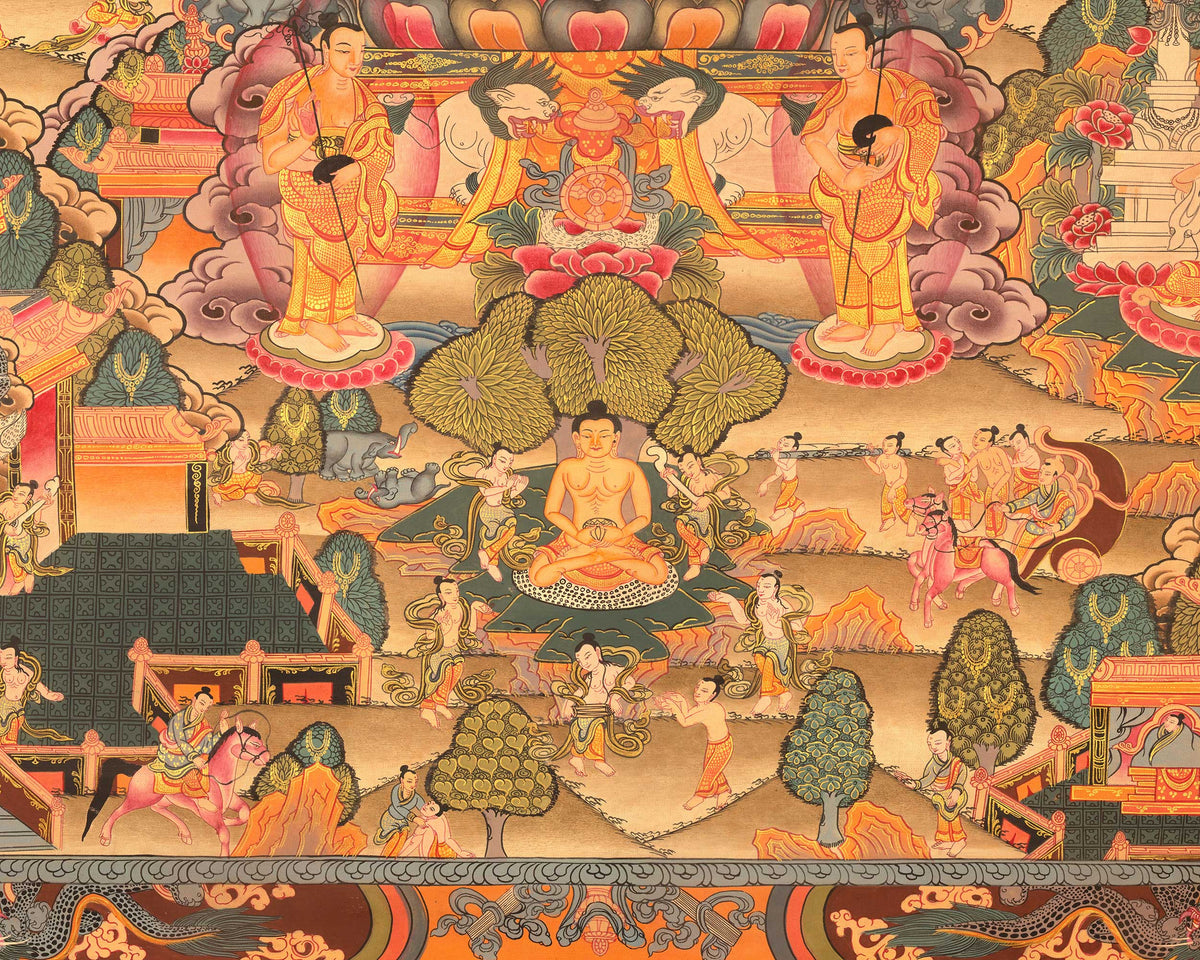 Miraculous Life Events Siddhartha Gautama Buddha | Hand Painted Thangka Art