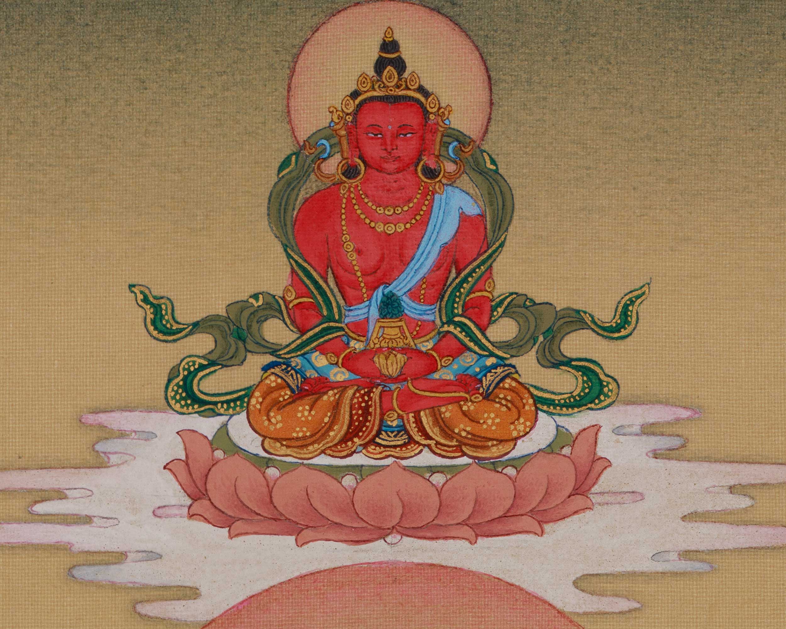 Dhyani Buddha Amitabha with Amitayus | A Sacred Thangka of Infinite Compassion and Longevity