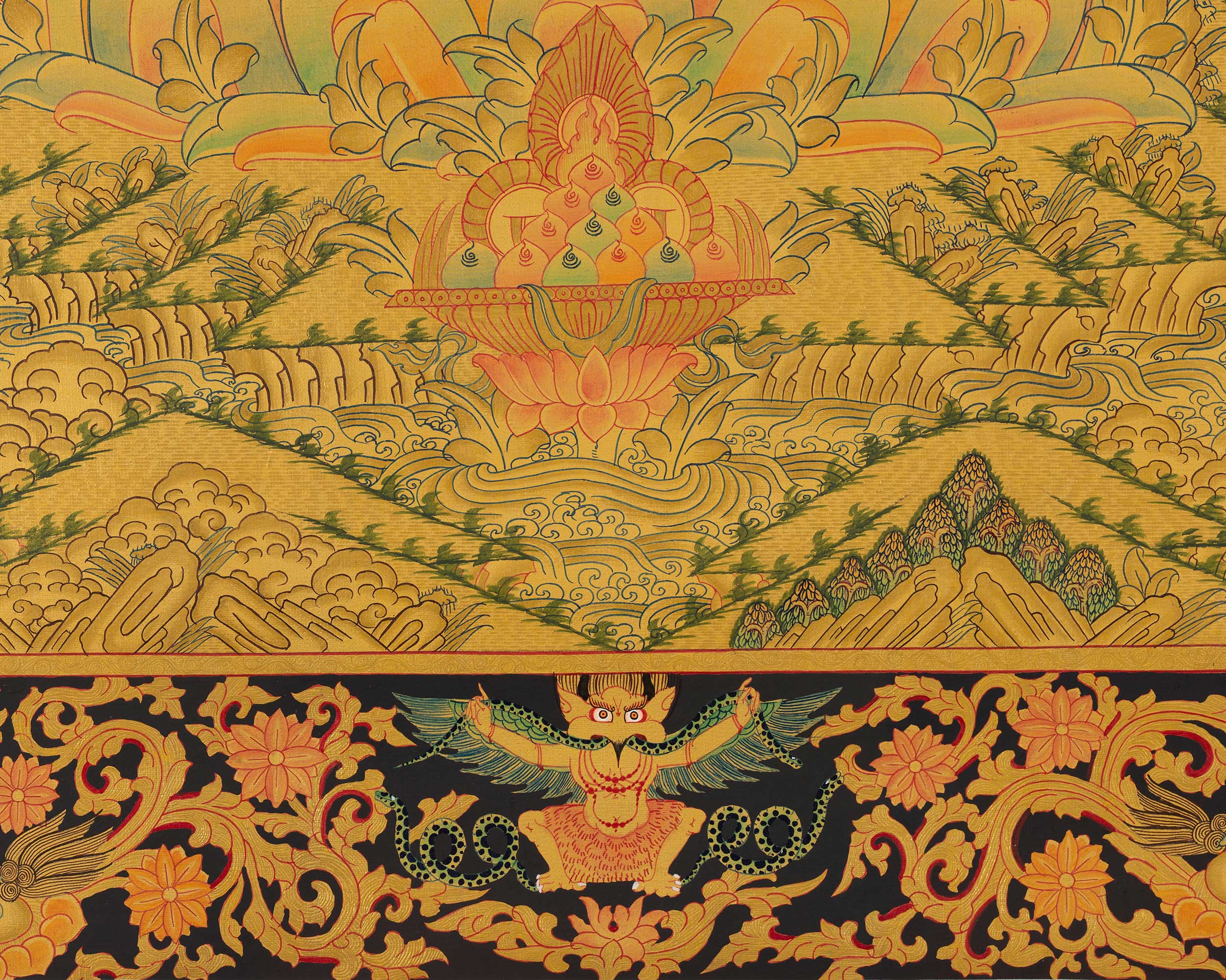Shakyamuni Buddha Gold Thangka | Religious Tibetan Paint | Wall Decors