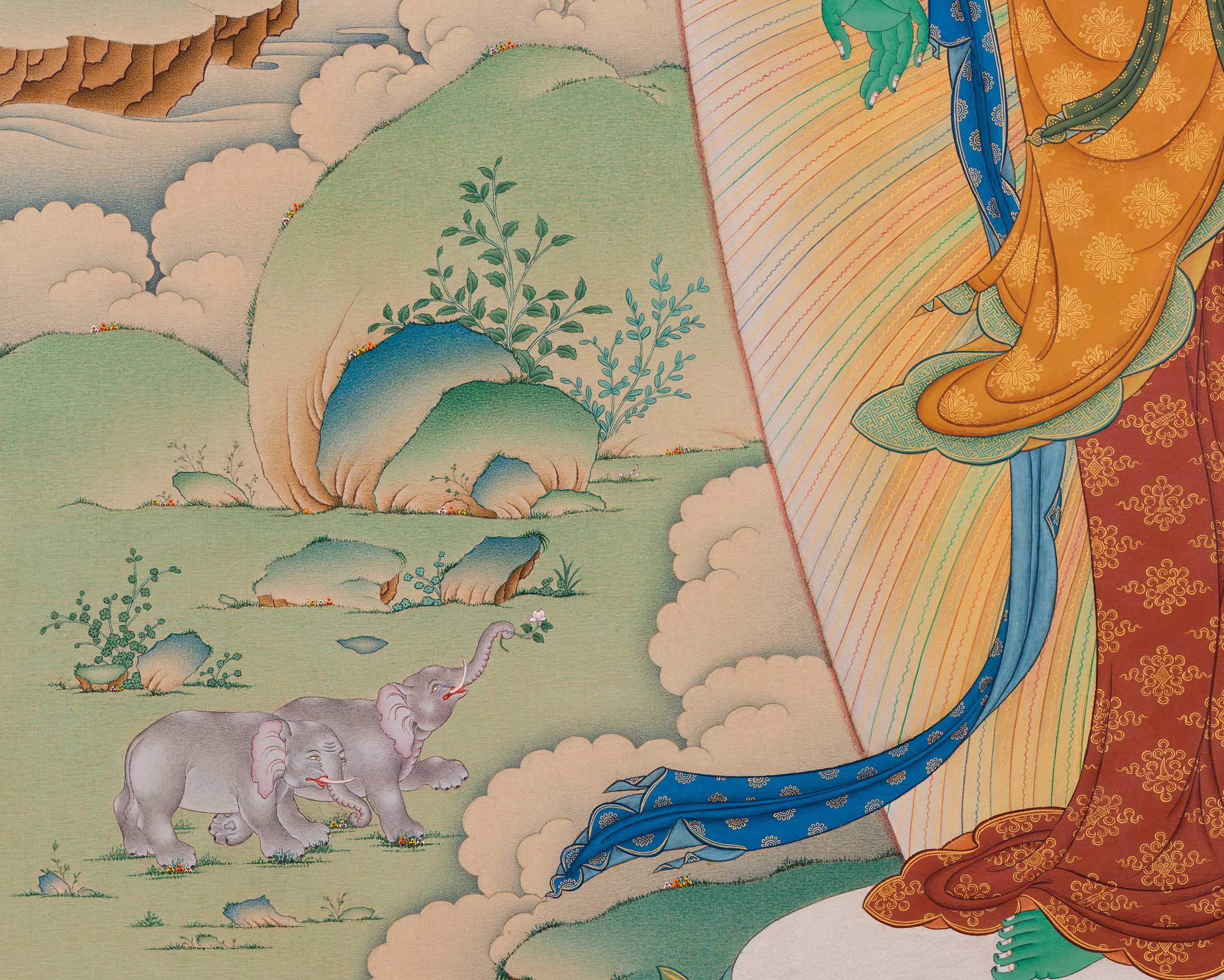 Standing Green Tara Thangka | Digital Thangka Canvas Print