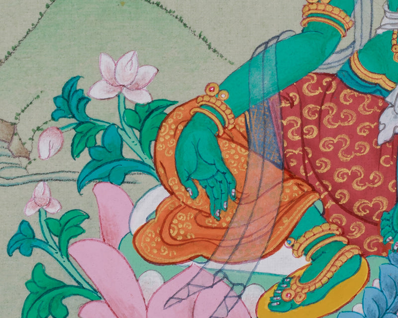 Compassionate Green Tara Thangka – Divine Protection and Healing in Traditional Karma Gadri Style