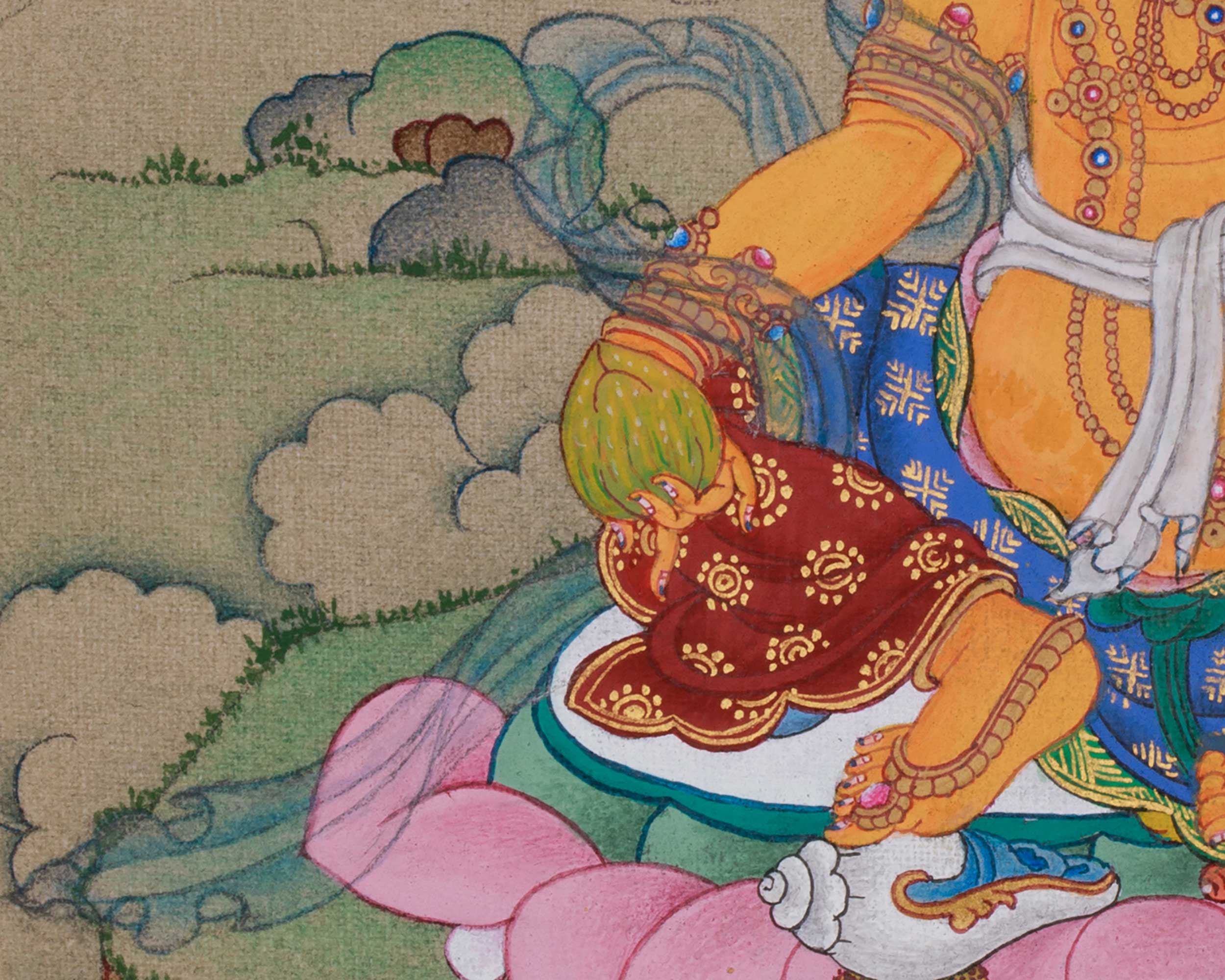 Sacred Jambhala Artwork | Kubera Thangka | Tibetan Buddhist Guardian of Fortune