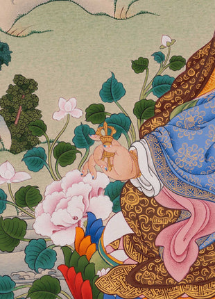 Guru Rinpoche with Chenrezig and Amitabha Buddha Thangka