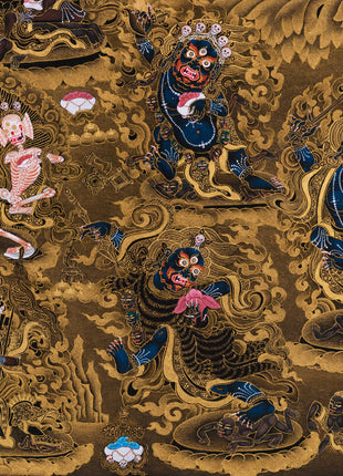 Sakya Mahakala with Retinue, Gold Thangka