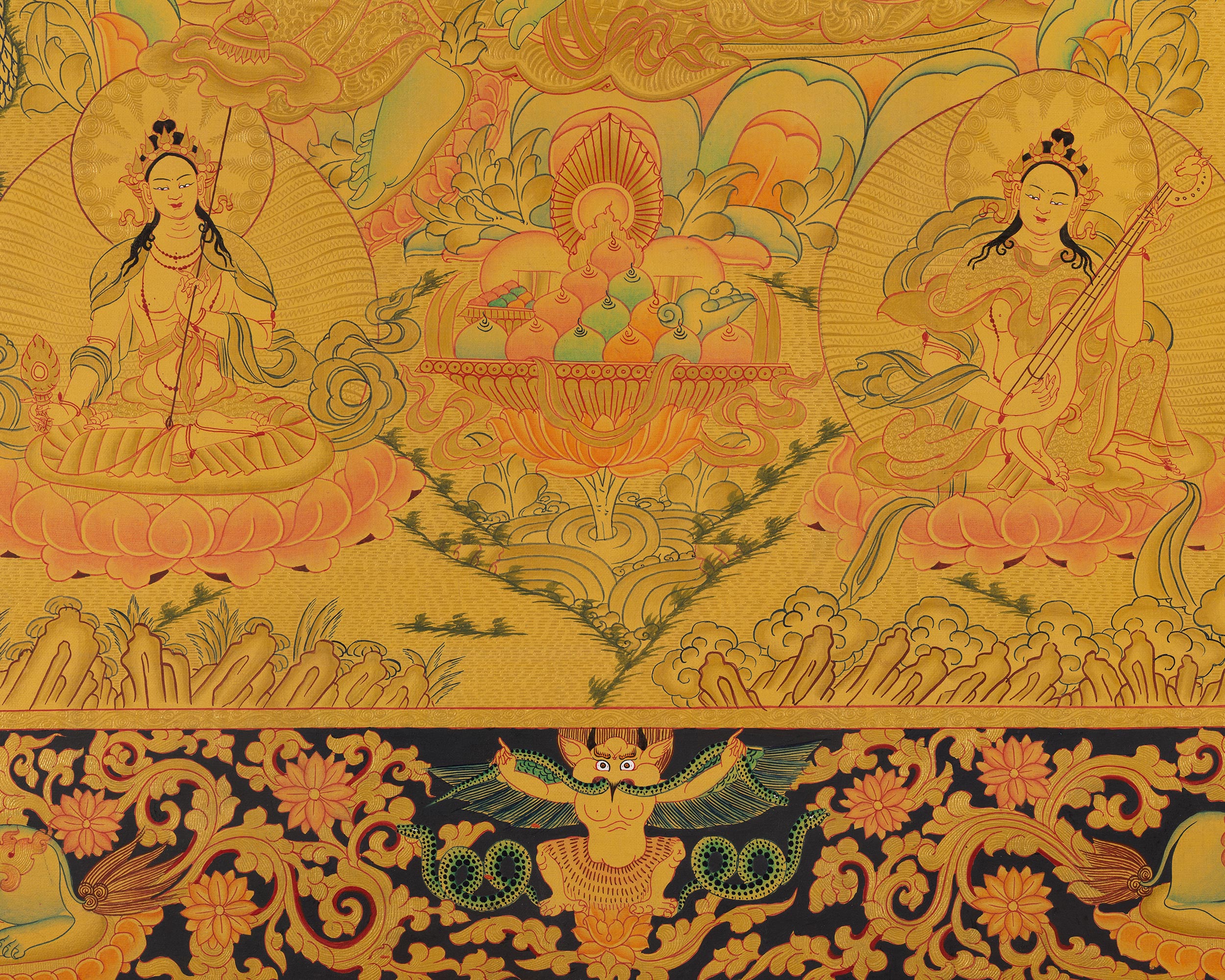 Full 24K Gold Green Tara Thangka Wall Decoration Art | Shyamatara Deity