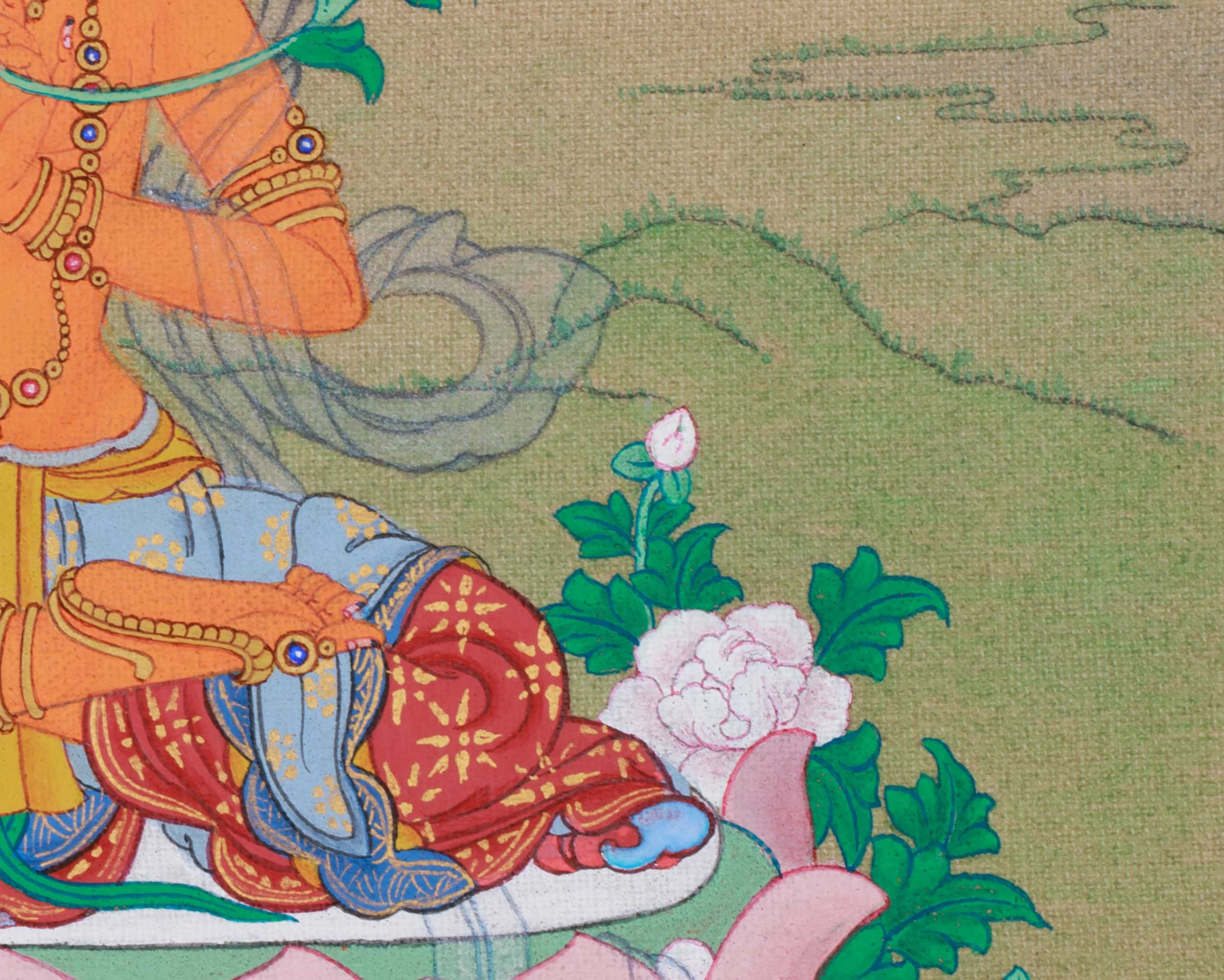 Small 23cm Manjushri Thangka | Bodhisattva of Insight and Knowledge
