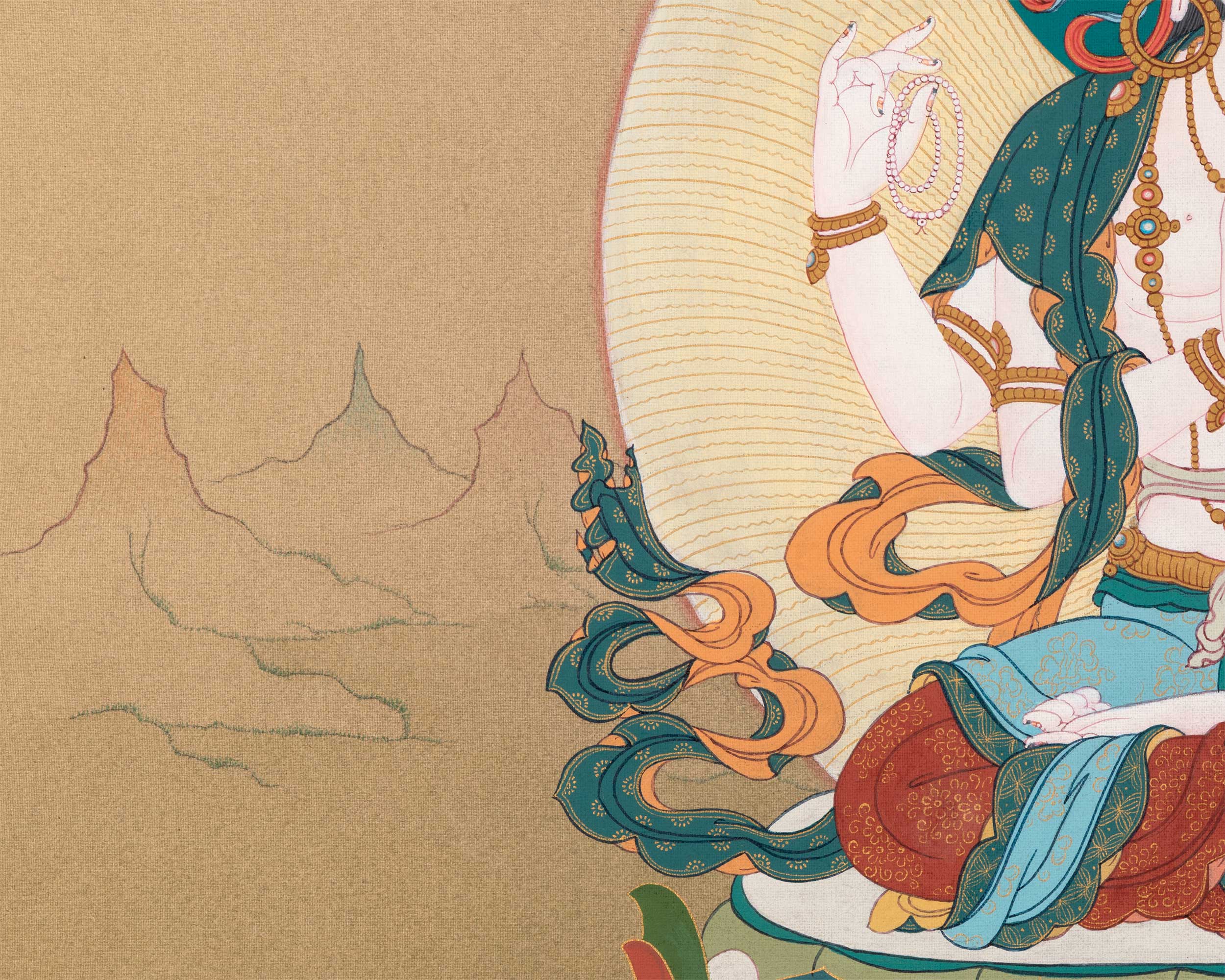 Chenrezig With Manjushri & Vajrapani Thangka Print | The Guardians of Wisdom and Compassion | Wall Decorations