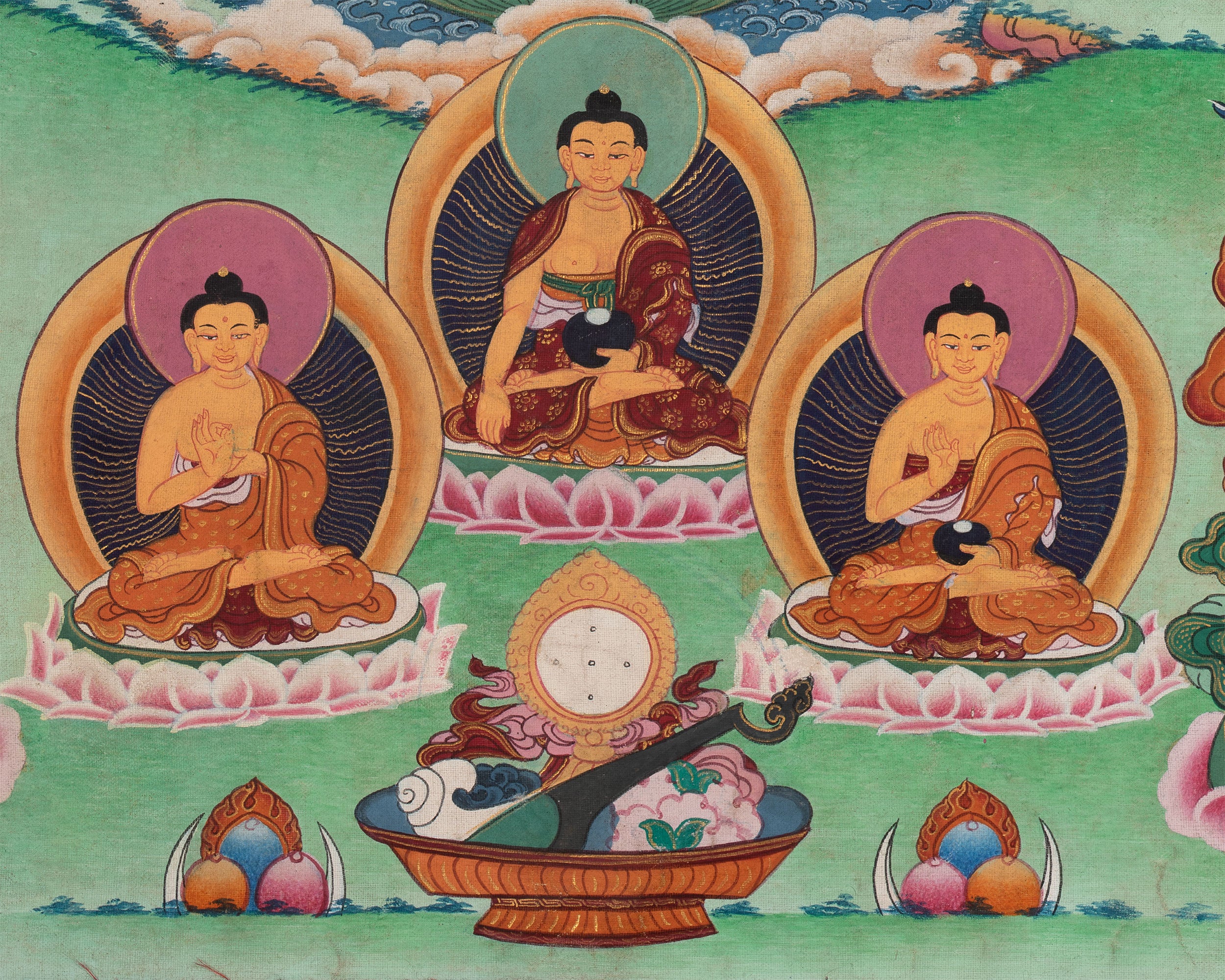 Original Vintage Chenrezig Thanka with Brocade | Traditional Thangka Art