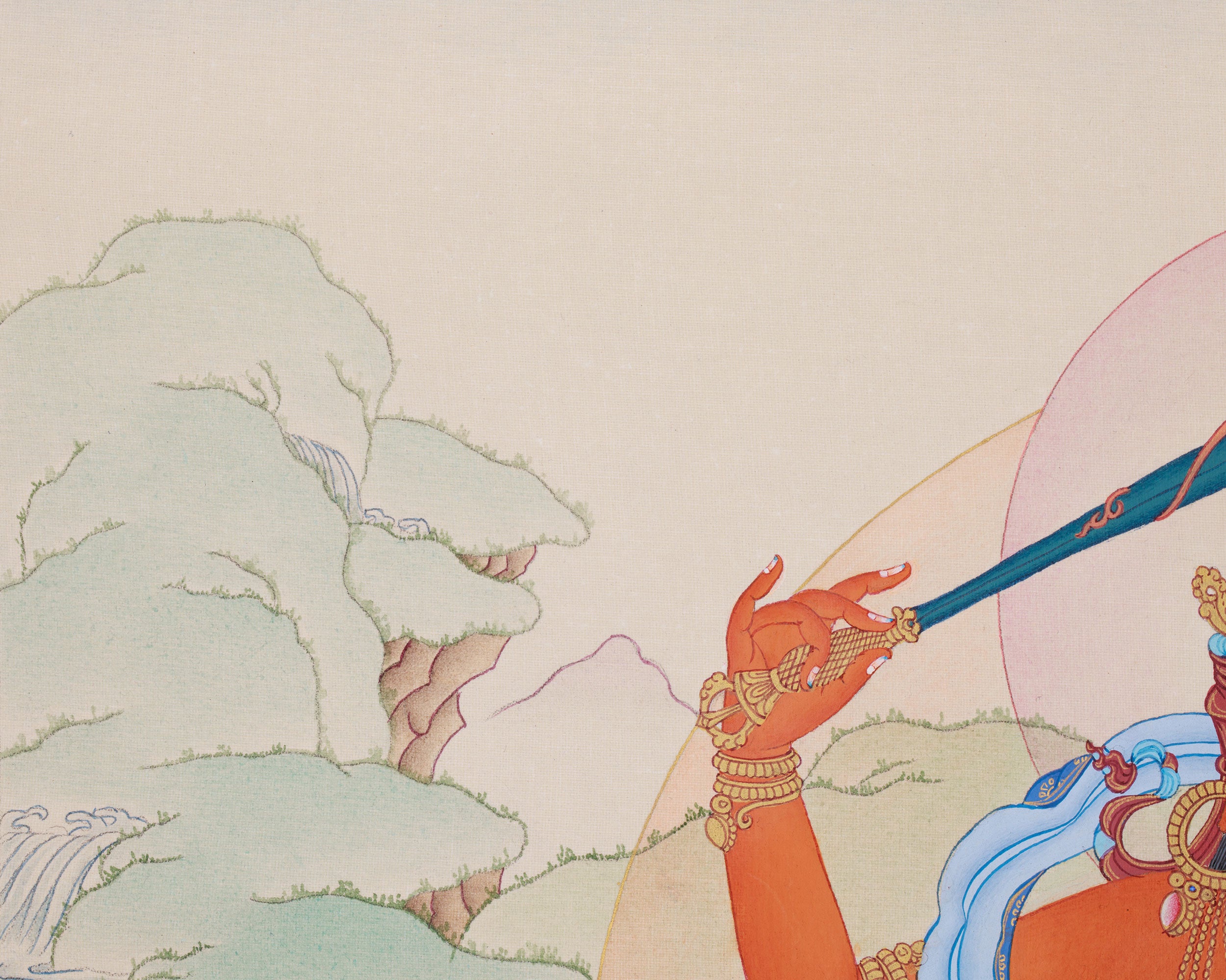 Tibetan Thangka of Flaming Sword Holder Manjushri | Divine Wisdom in Art
